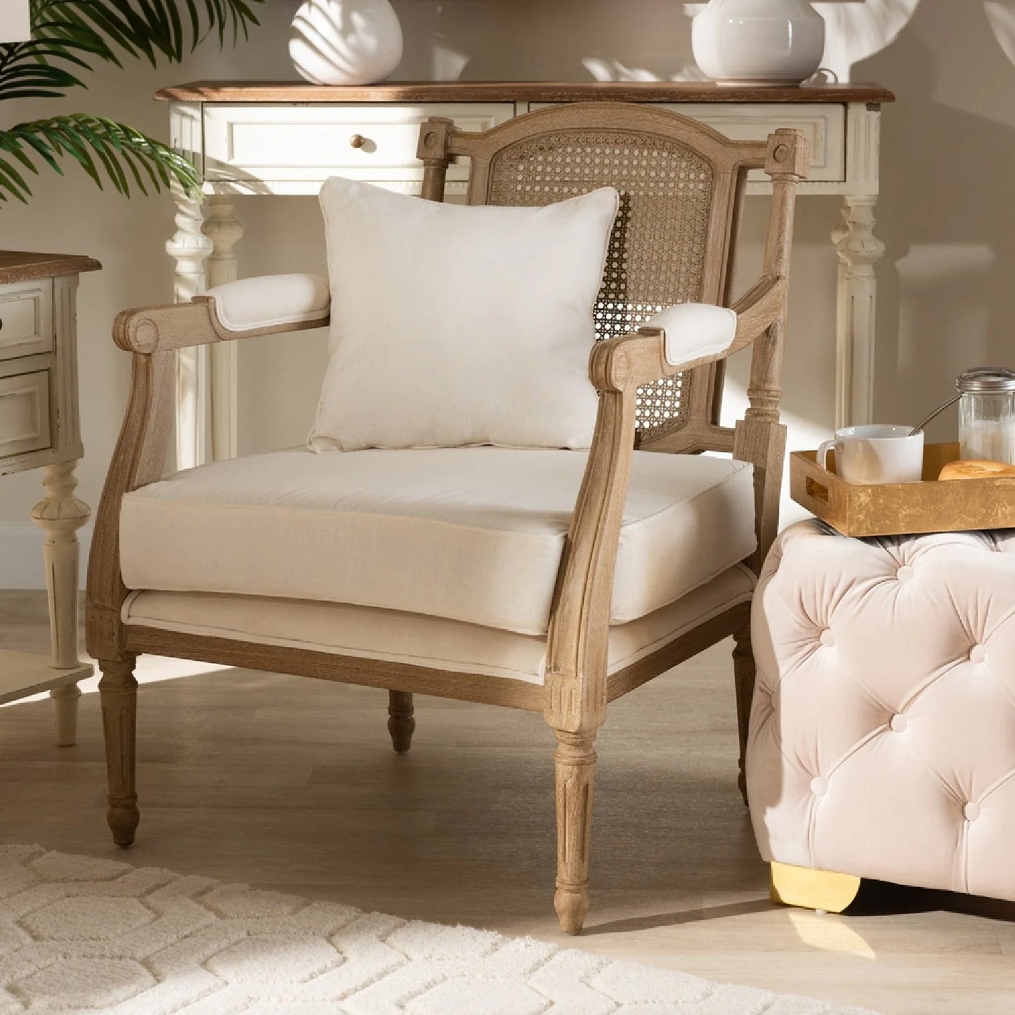 Luxury Carved Wood Accent Chair Modern European Style for Villa