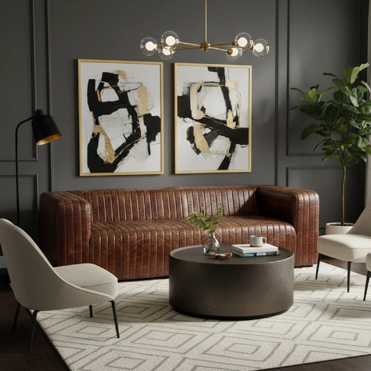 Luxury Castle Leather Sofa Modern Italian Style for Villa