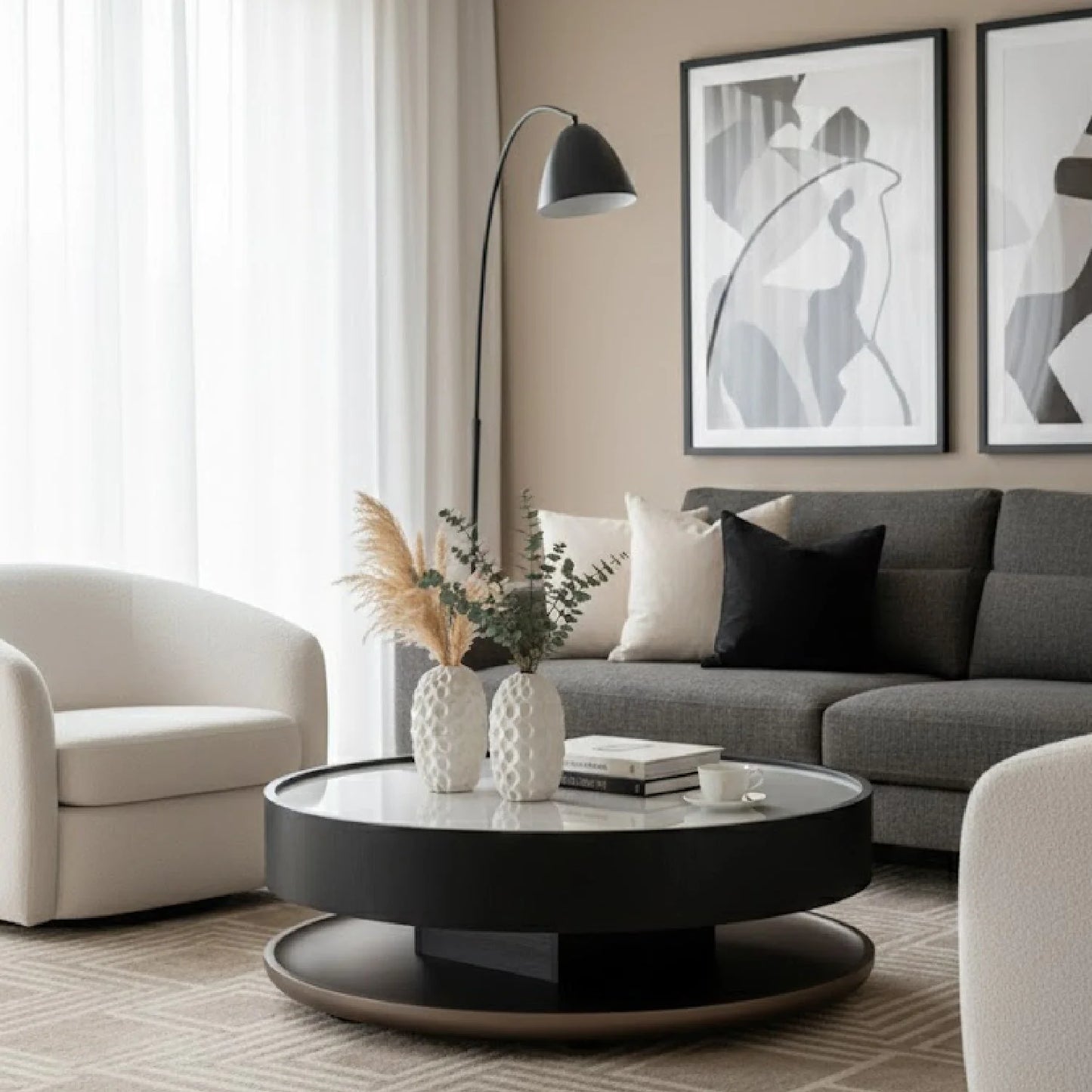 Luxury Ceramic Round Coffee Table Modern Italian Style for Villa