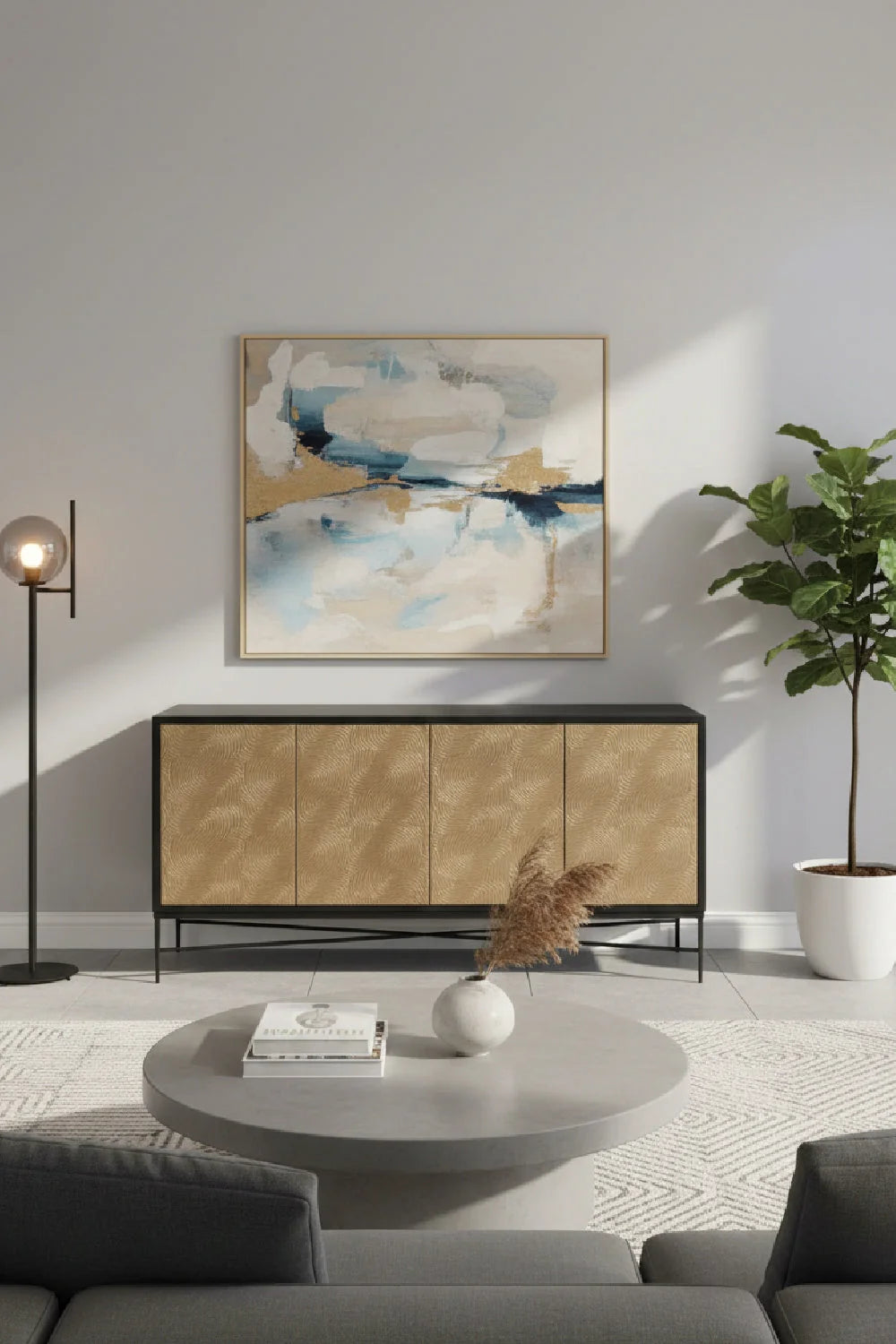 Luxury Champagne Gold 4-Door Sideboard European Style for Villa