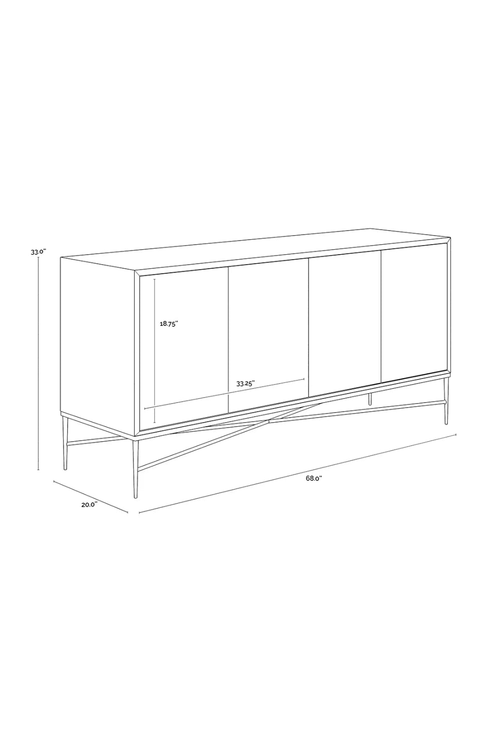 Luxury Champagne Gold 4-Door Sideboard European Style for Villa