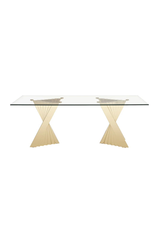 Luxury Champagne Gold Glass Dining Table Modern Italian Style for Villa