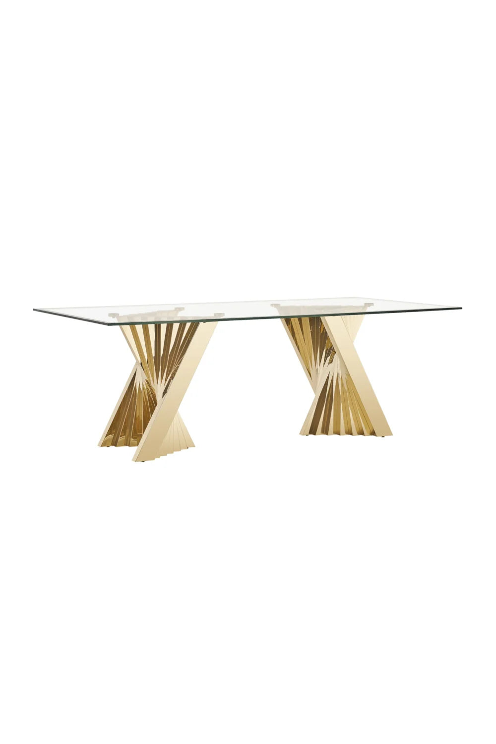 Luxury Champagne Gold Glass Dining Table Modern Italian Style for Villa