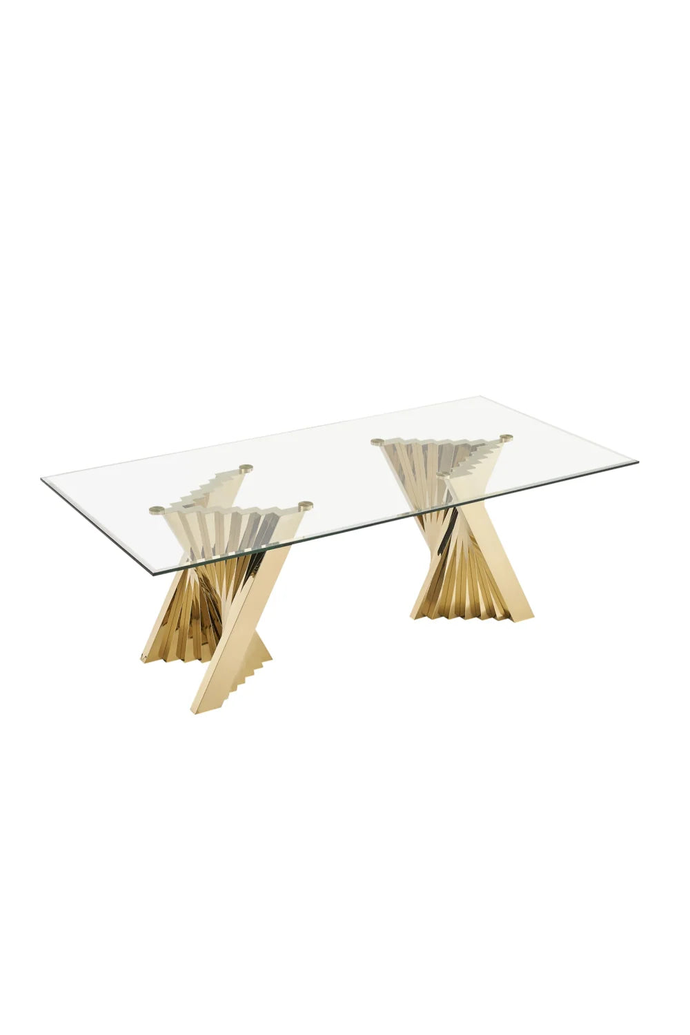 Luxury Champagne Gold Glass Dining Table Modern Italian Style for Villa