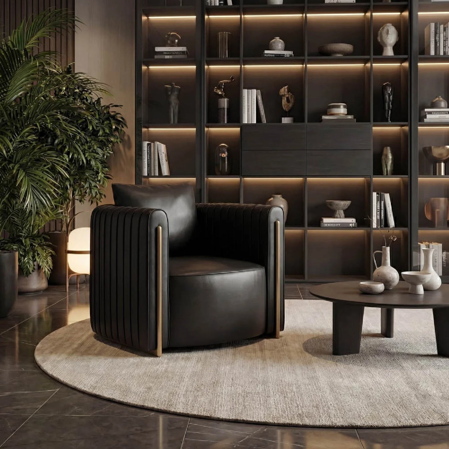 Luxury Channel Piped Lounge Chair European Style for Villa