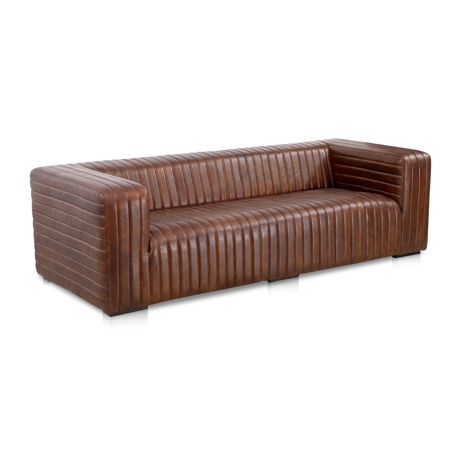 Luxury Channel Stitched Brown Leather Sofa Modern Italian Style for Villa