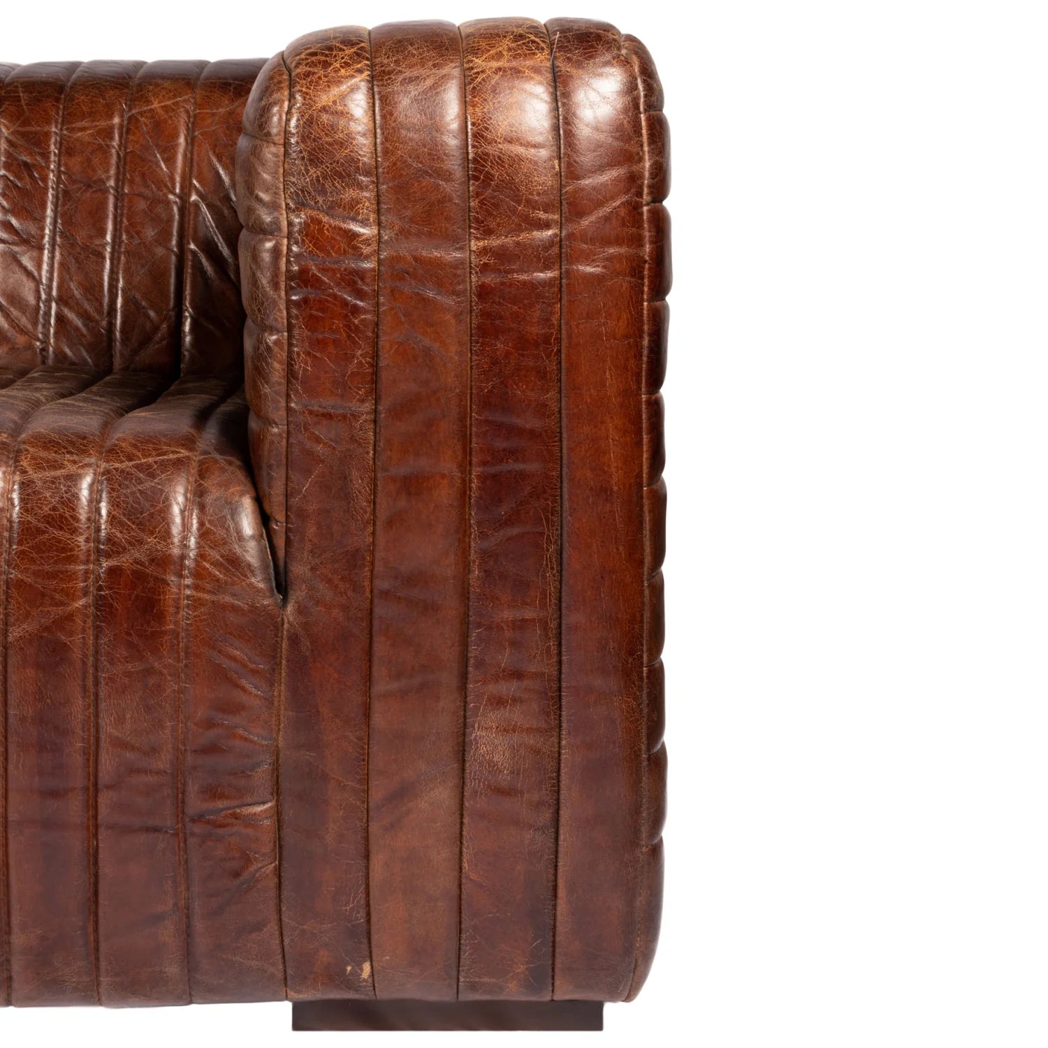 Luxury Channel Stitched Brown Leather Sofa Modern Italian Style for Villa