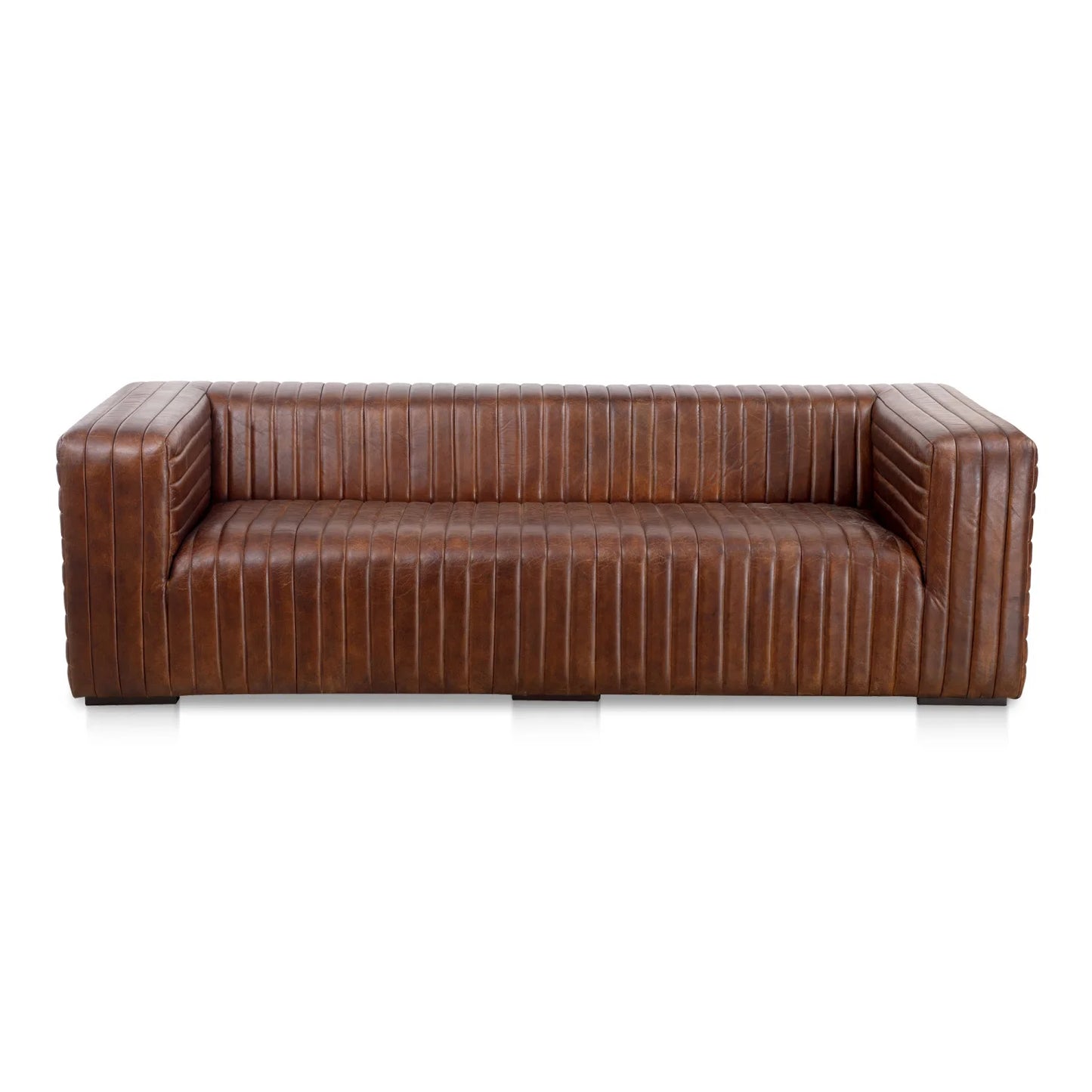 Luxury Channel Stitched Brown Leather Sofa Modern Italian Style for Villa