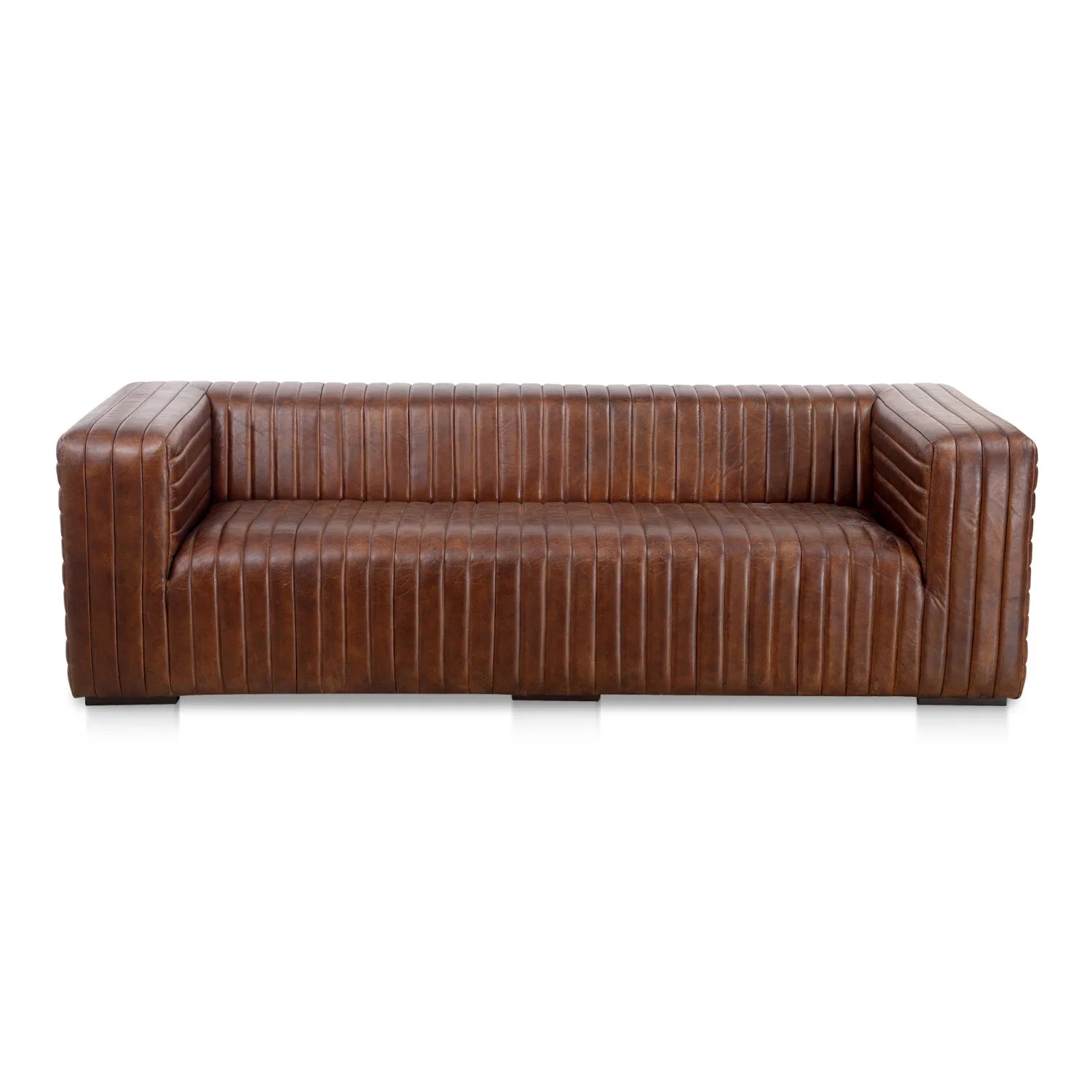 Luxury Channel Stitched Brown Leather Sofa Modern Italian Style for Villa