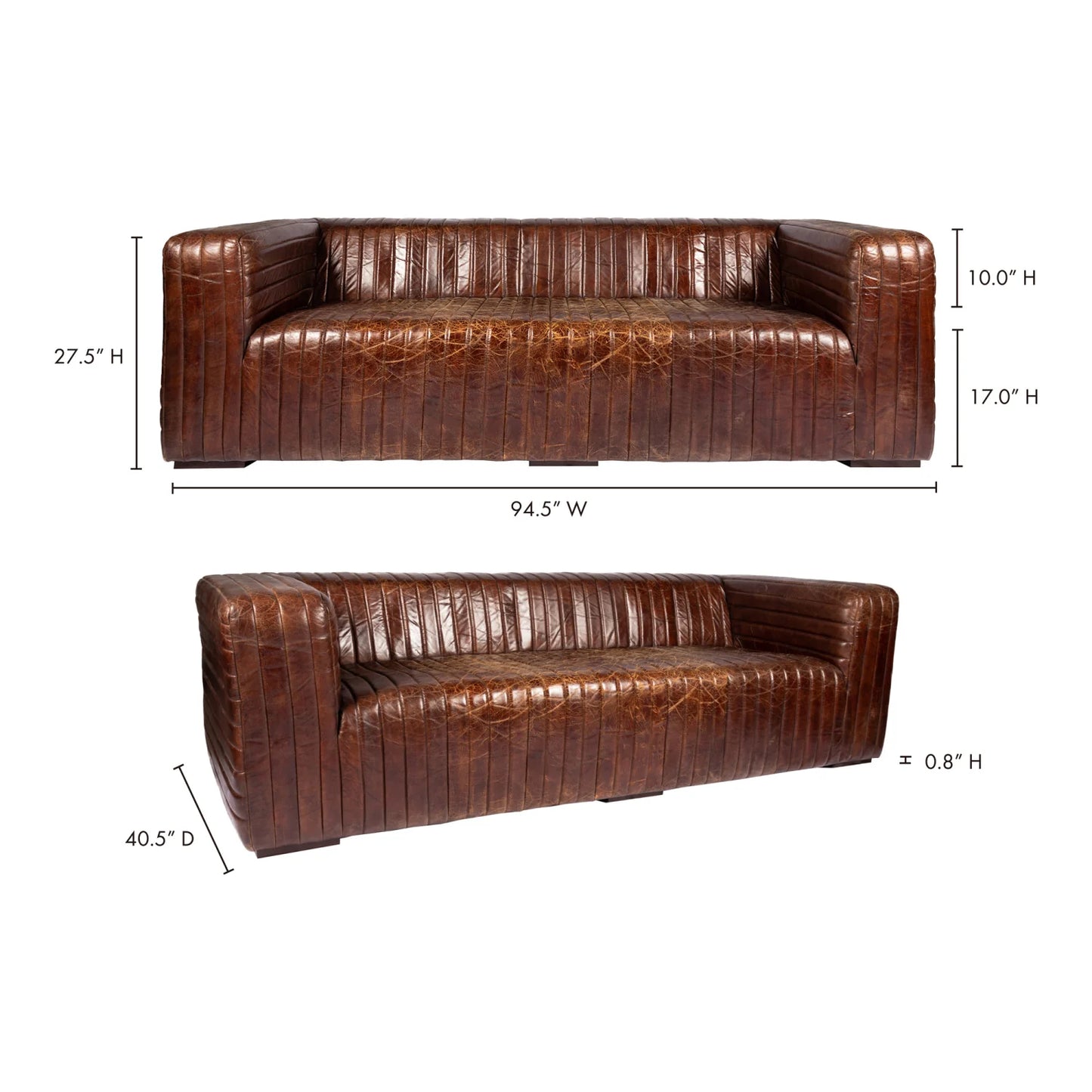 Luxury Channel Stitched Brown Leather Sofa Modern Italian Style for Villa