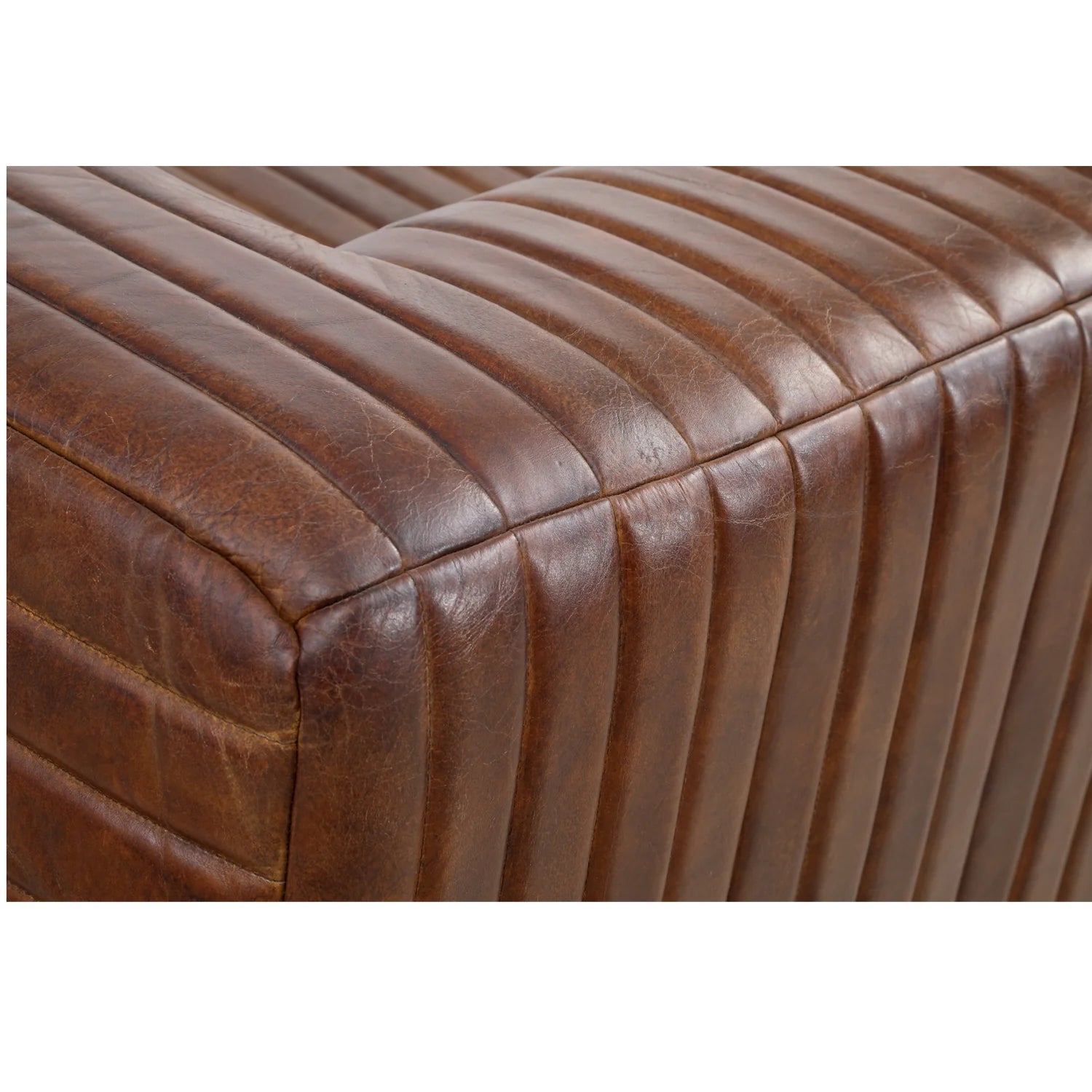 Luxury Channel Stitched Brown Leather Sofa Modern Italian Style for Villa