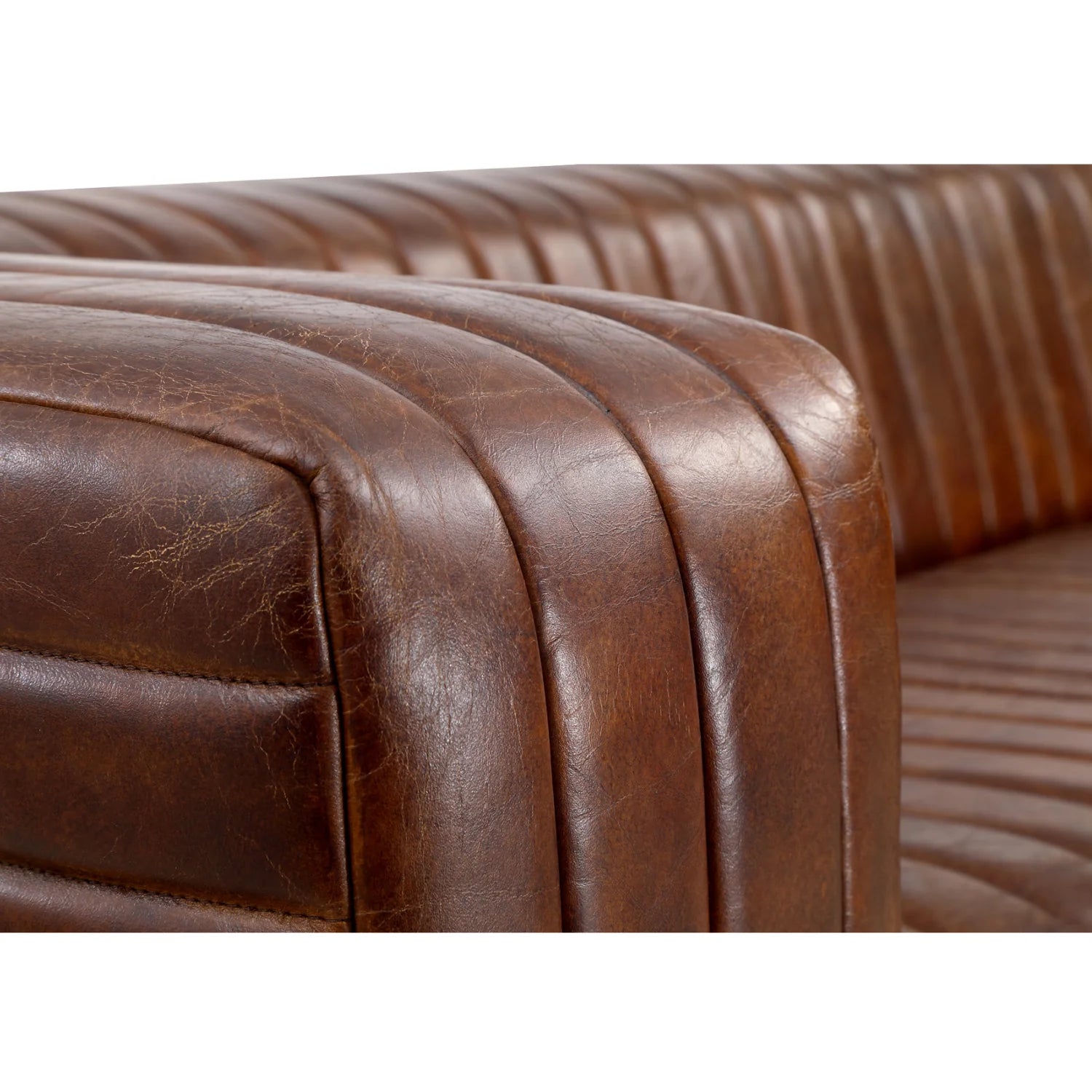 Luxury Channel Stitched Brown Leather Sofa Modern Italian Style for Villa