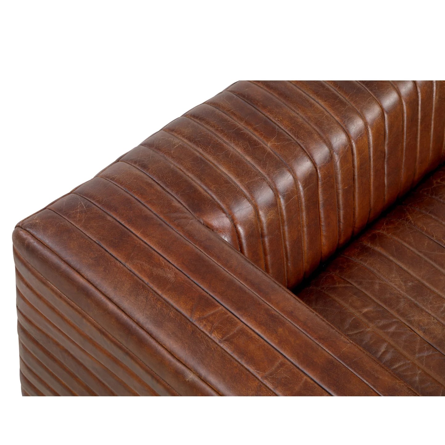Luxury Channel Stitched Brown Leather Sofa Modern Italian Style for Villa
