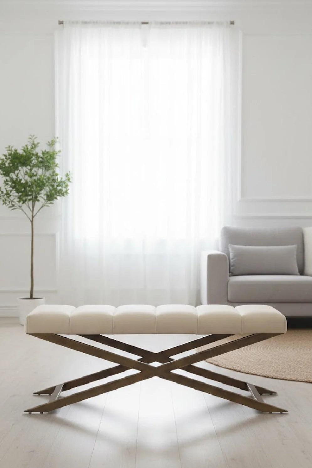 Luxury Channel Tufted Bench European Style for Villa