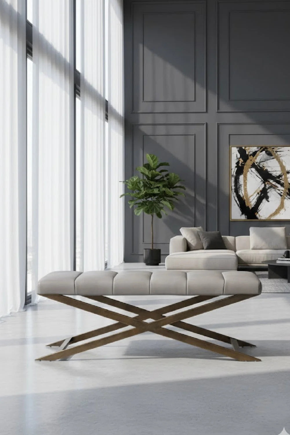Luxury Channel Tufted Bench European Style for Villa