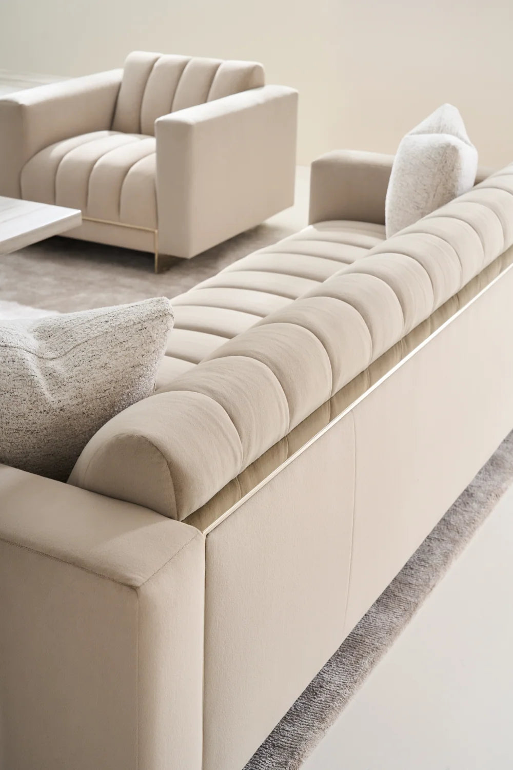 Luxury Channel-Tufted Cream Fabric Sofa Modern Italian Style for Villa