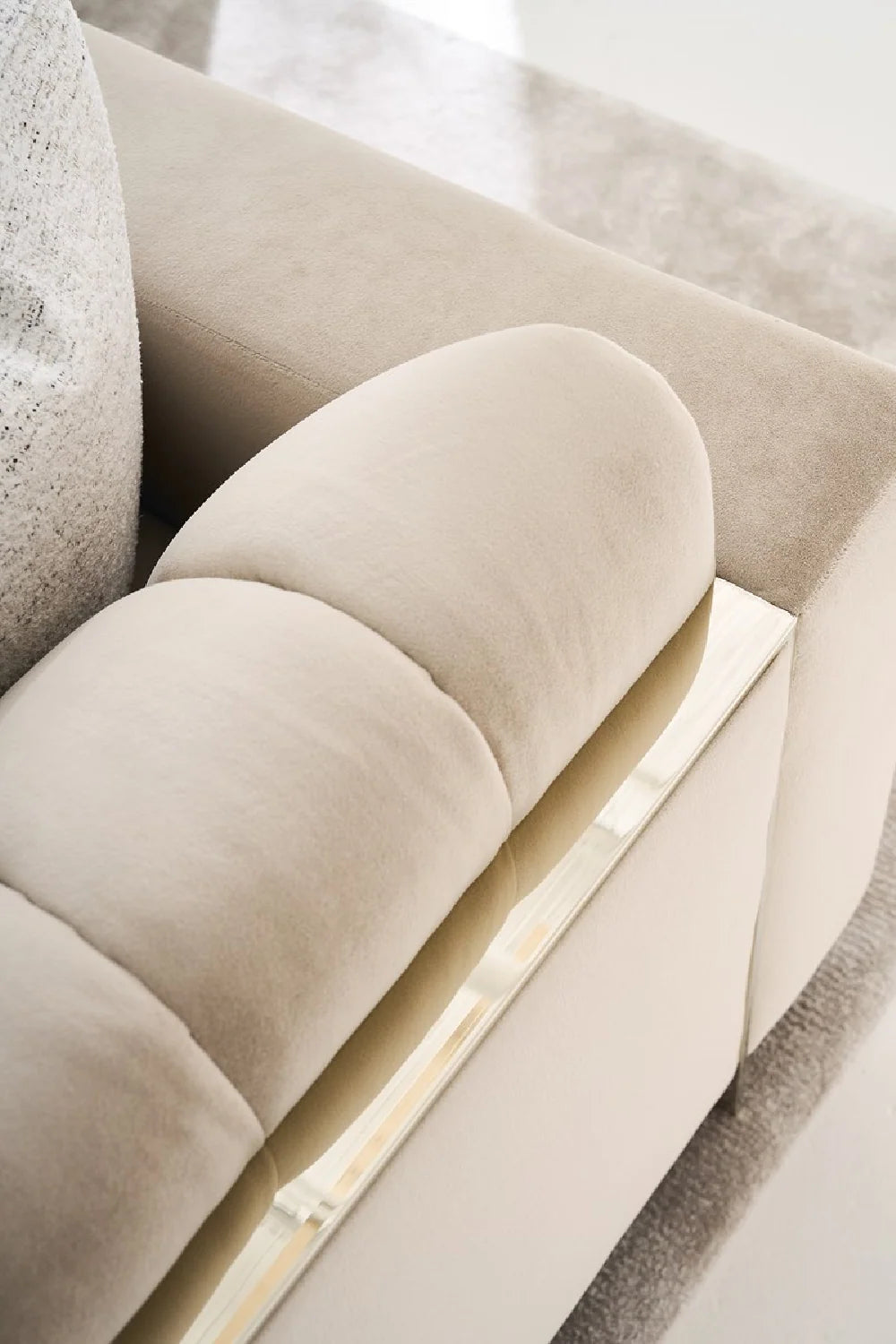 Luxury Channel-Tufted Cream Fabric Sofa Modern Italian Style for Villa