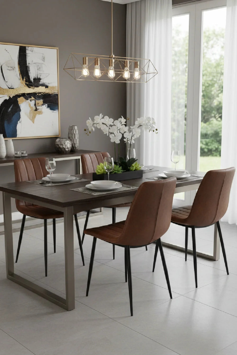 Luxury Channel Tufted Modern Dining Chair European Style for Villa