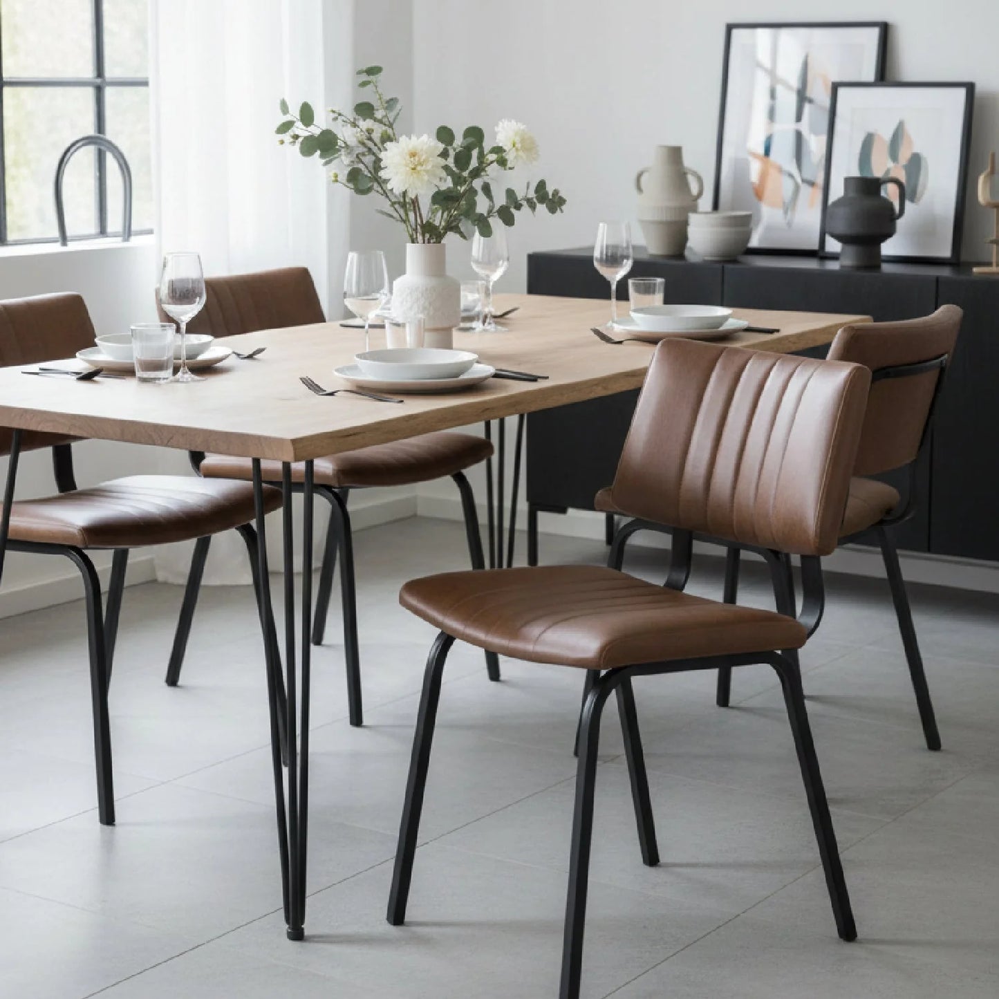 Luxury Channel Tufted Modern Dining Chair European Style for Villa