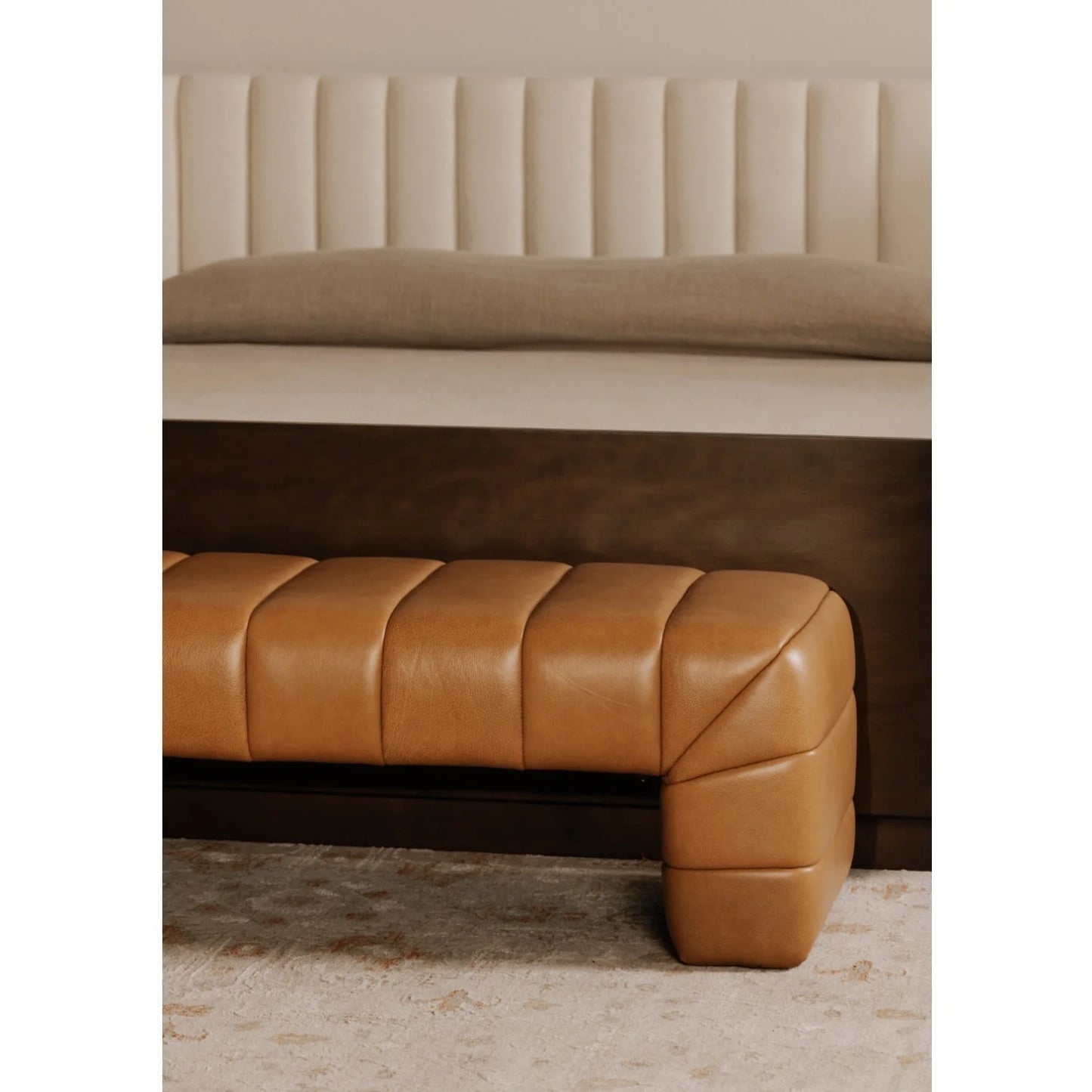 Luxury Channel Upholstered Bench European Style for Villa