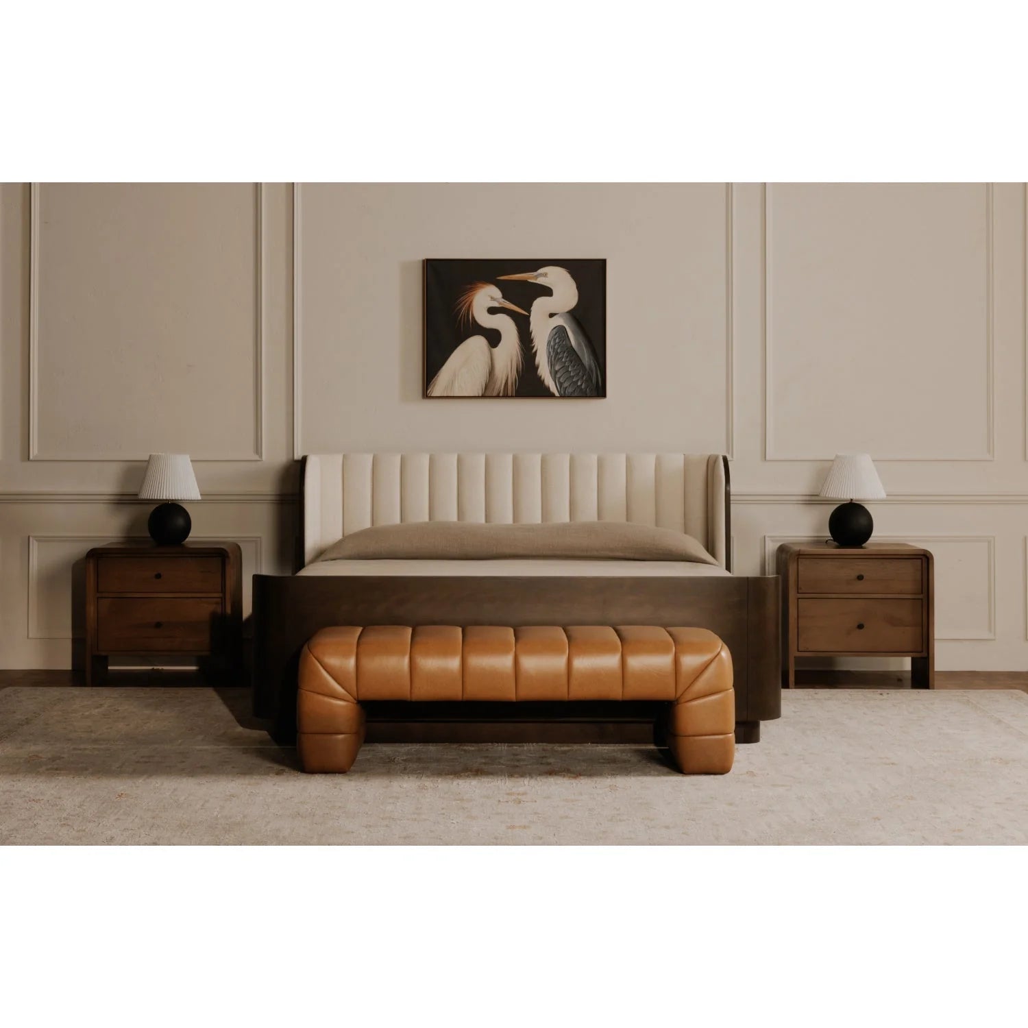 Luxury Channel Upholstered Bench European Style for Villa