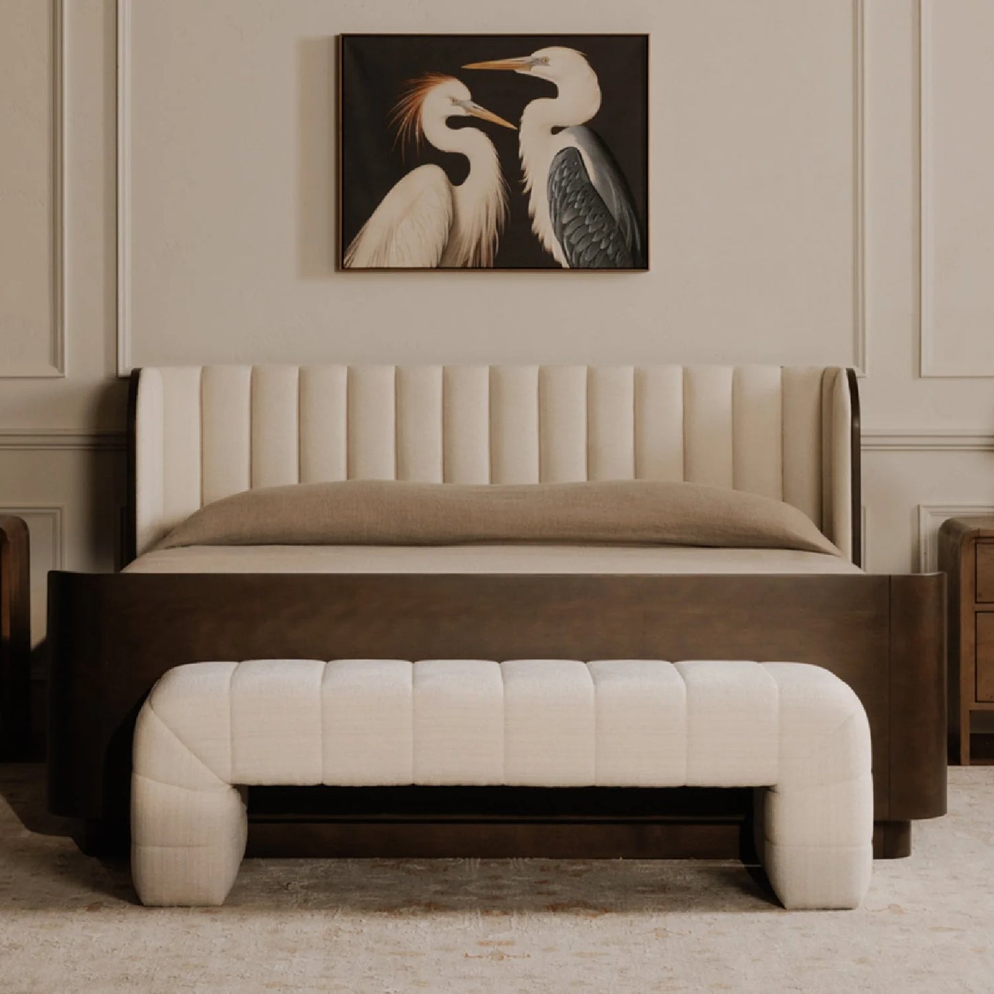 Luxury Channel Upholstered Bench European Style for Villa