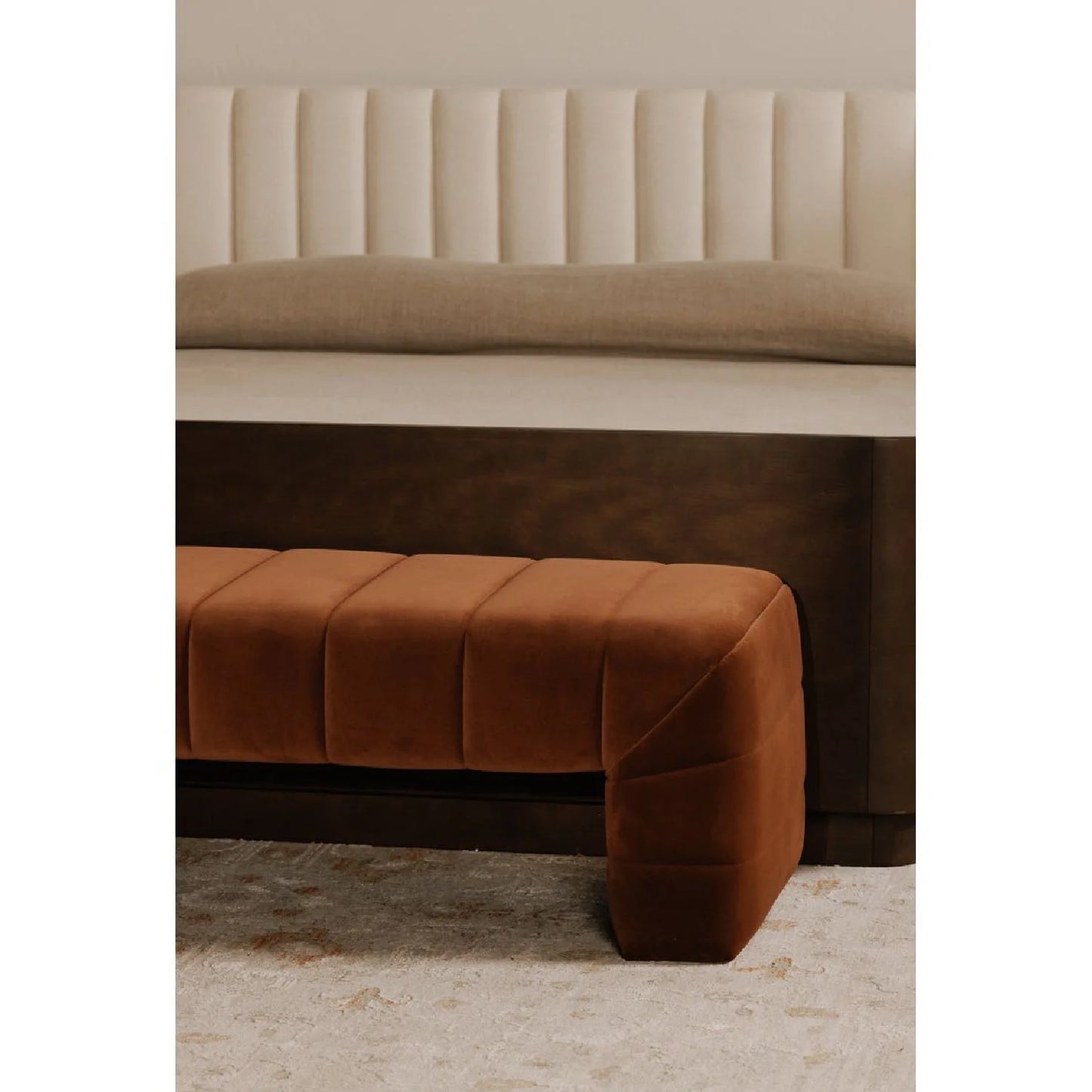 Luxury Channel Upholstered Bench European Style for Villa