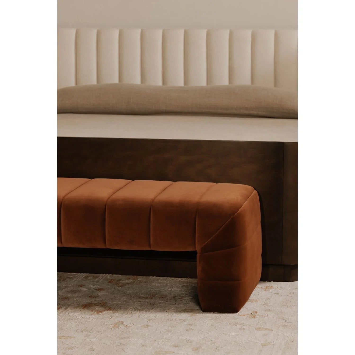 Luxury Channel Upholstered Bench European Style for Villa