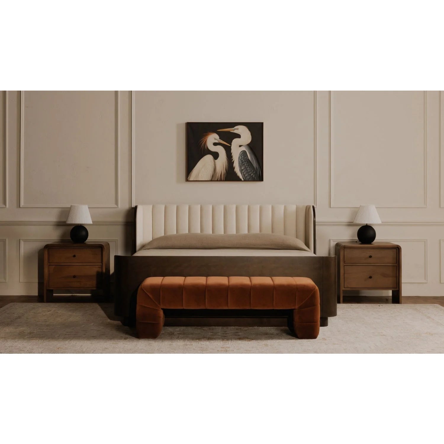 Luxury Channel Upholstered Bench European Style for Villa