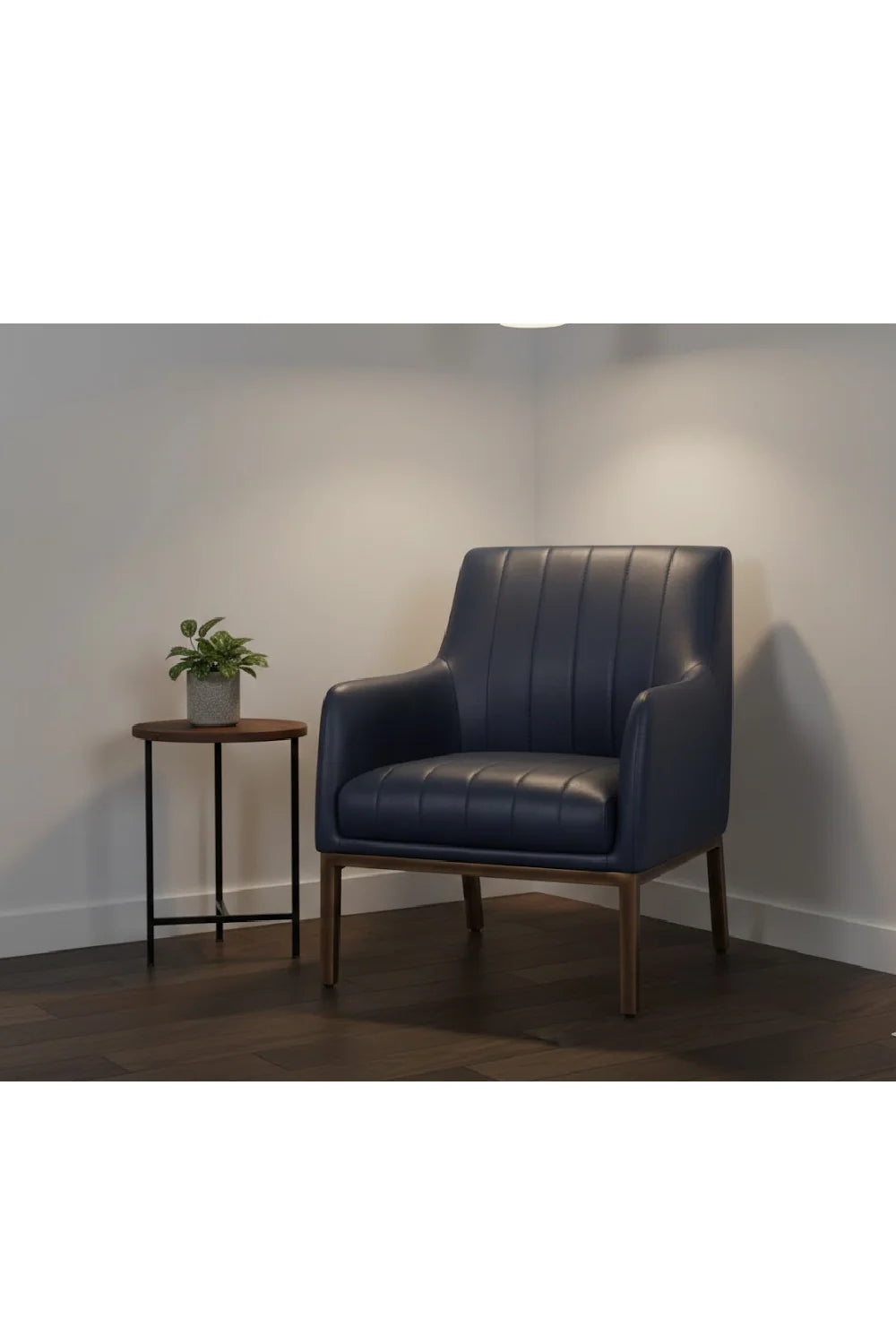 Luxury Channeled Black Leather Lounge Chair Modern Italian Style for Villa