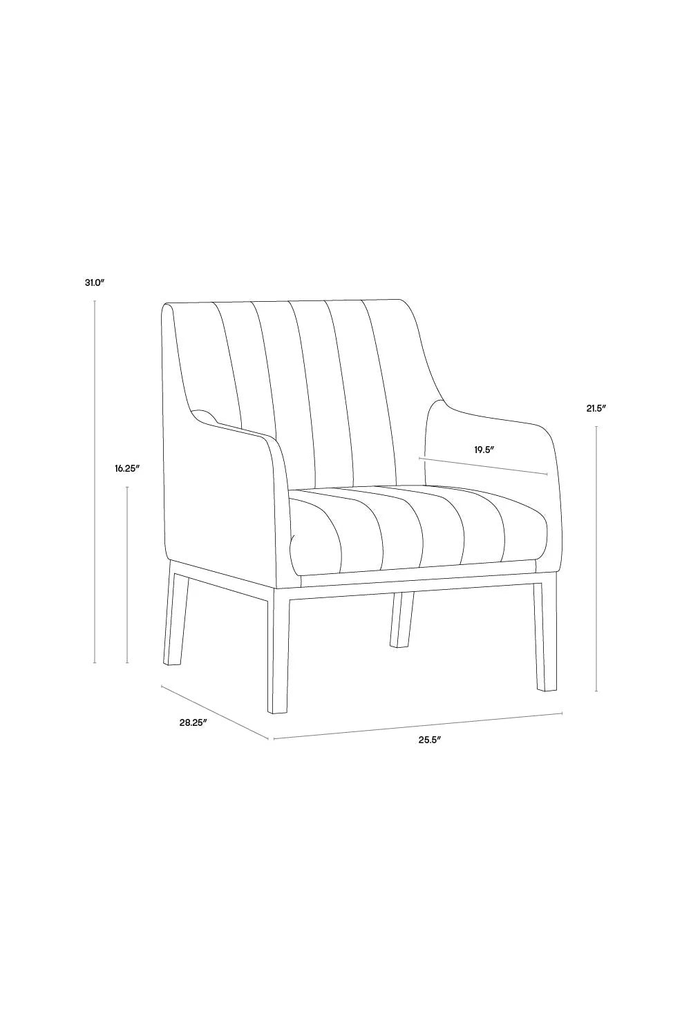 Luxury Channeled Black Leather Lounge Chair Modern Italian Style for Villa