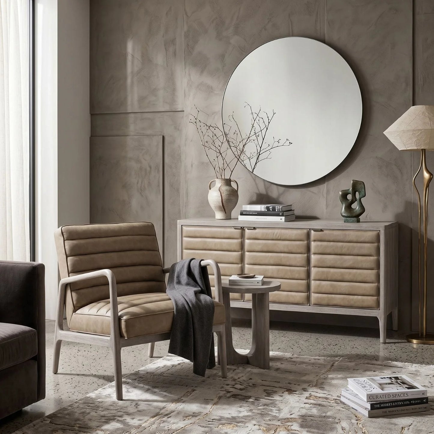 Luxury Channeled Leather Lounge Chair Modern Italian Style for Villa