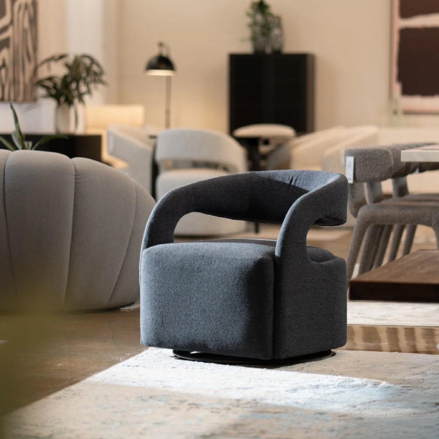 Luxury Charcoal Swivel Chair Modern Italian Style for Villa