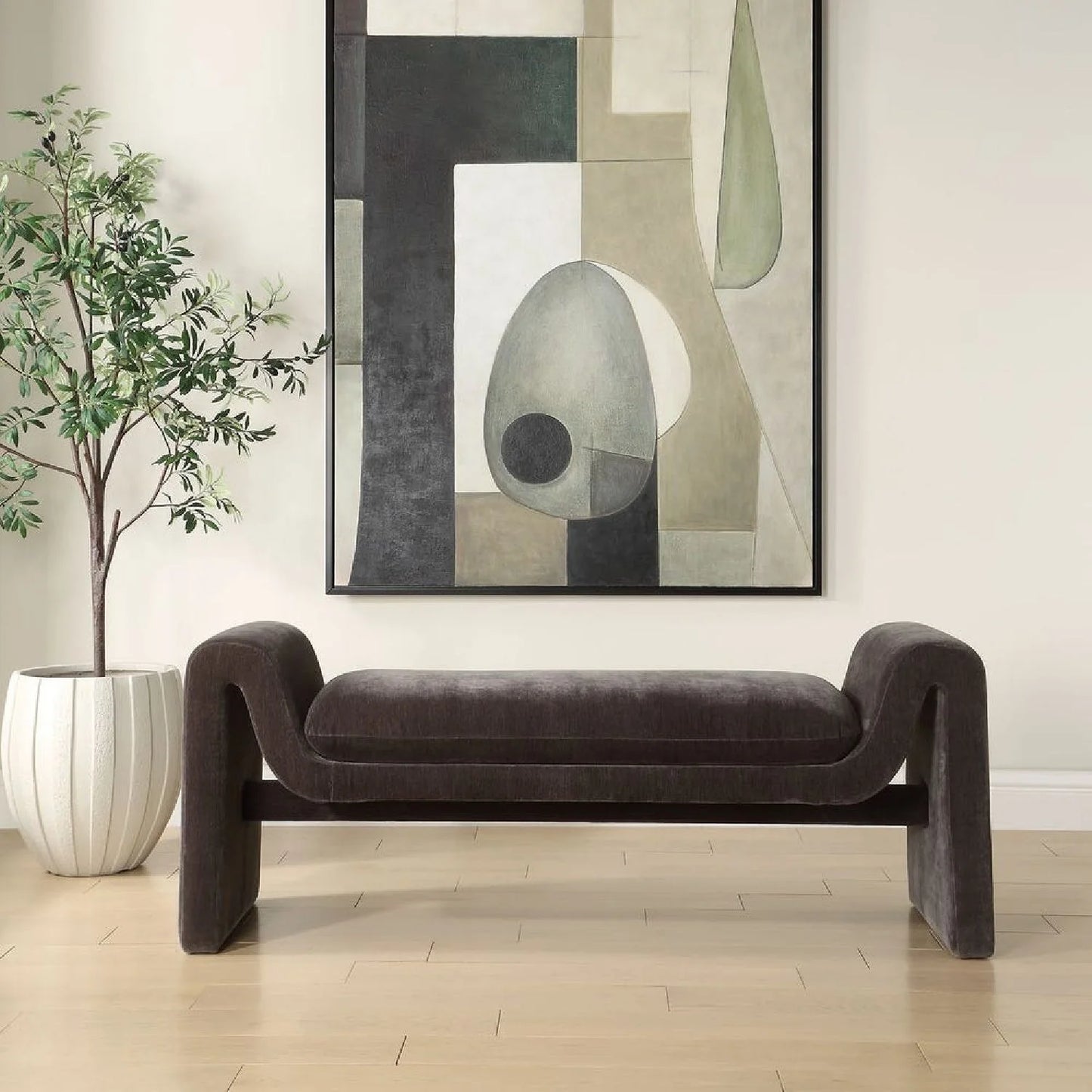 Luxury Charcoal Velvet Bench European Style for Villa