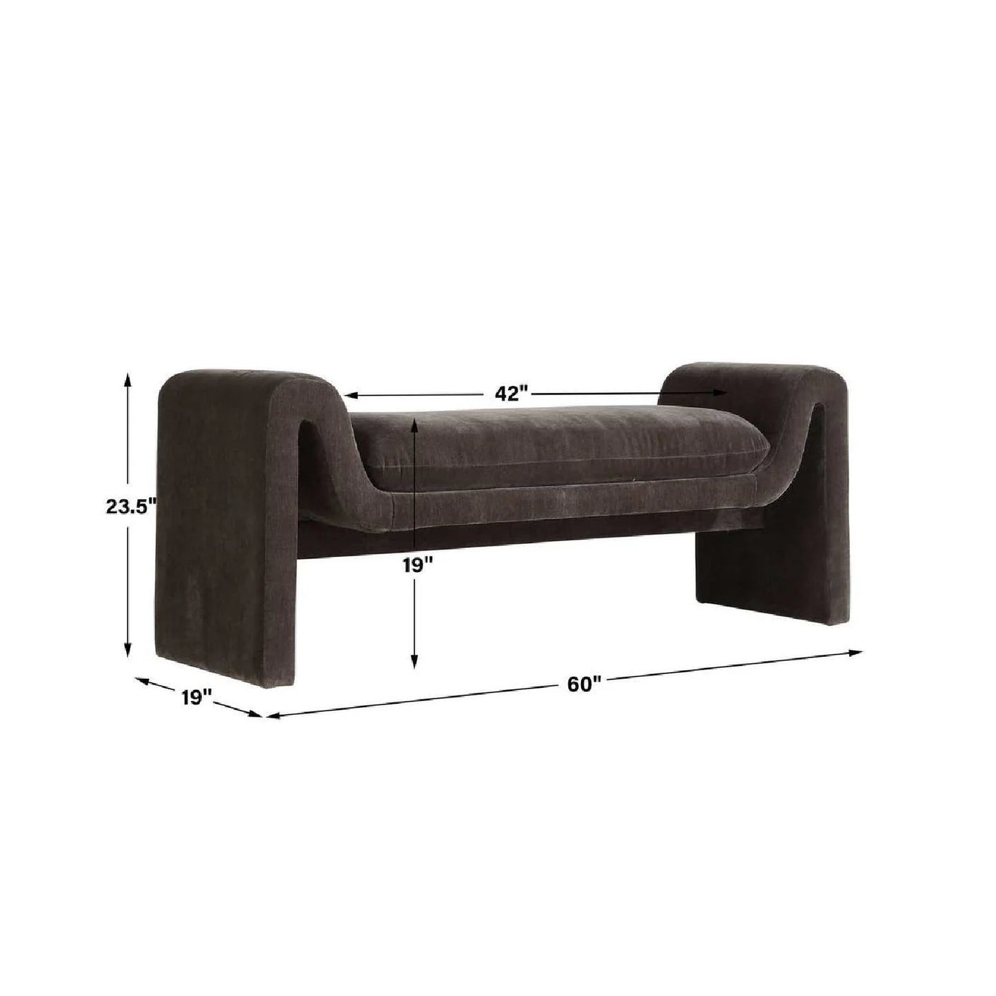 Luxury Charcoal Velvet Bench European Style for Villa