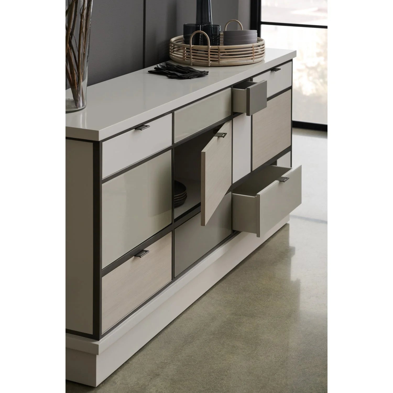 Luxury Checkerboard Glass 8-Drawer Sideboard European Style for Villa