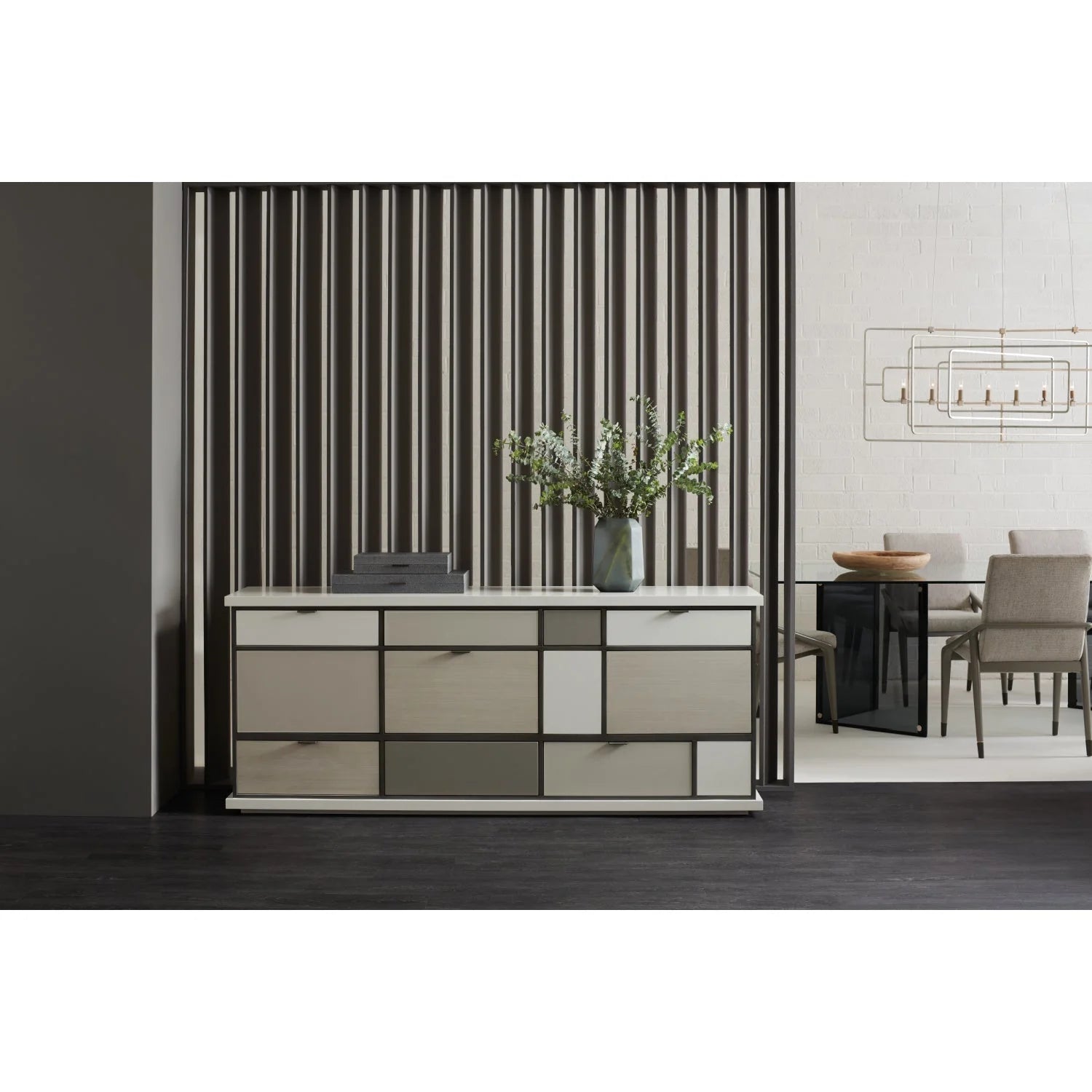 Luxury Checkerboard Glass 8-Drawer Sideboard European Style for Villa