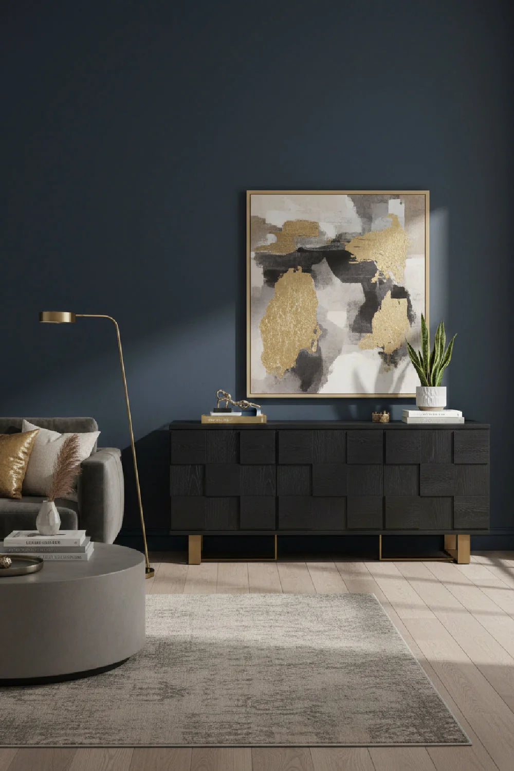 Luxury Checkered Smoked Acacia Sideboard European Style for Villa