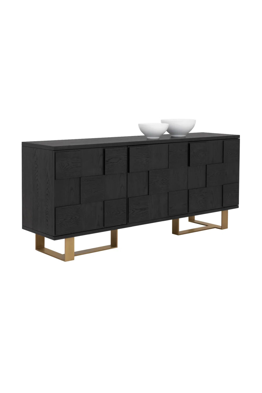 Luxury Checkered Smoked Acacia Sideboard European Style for Villa