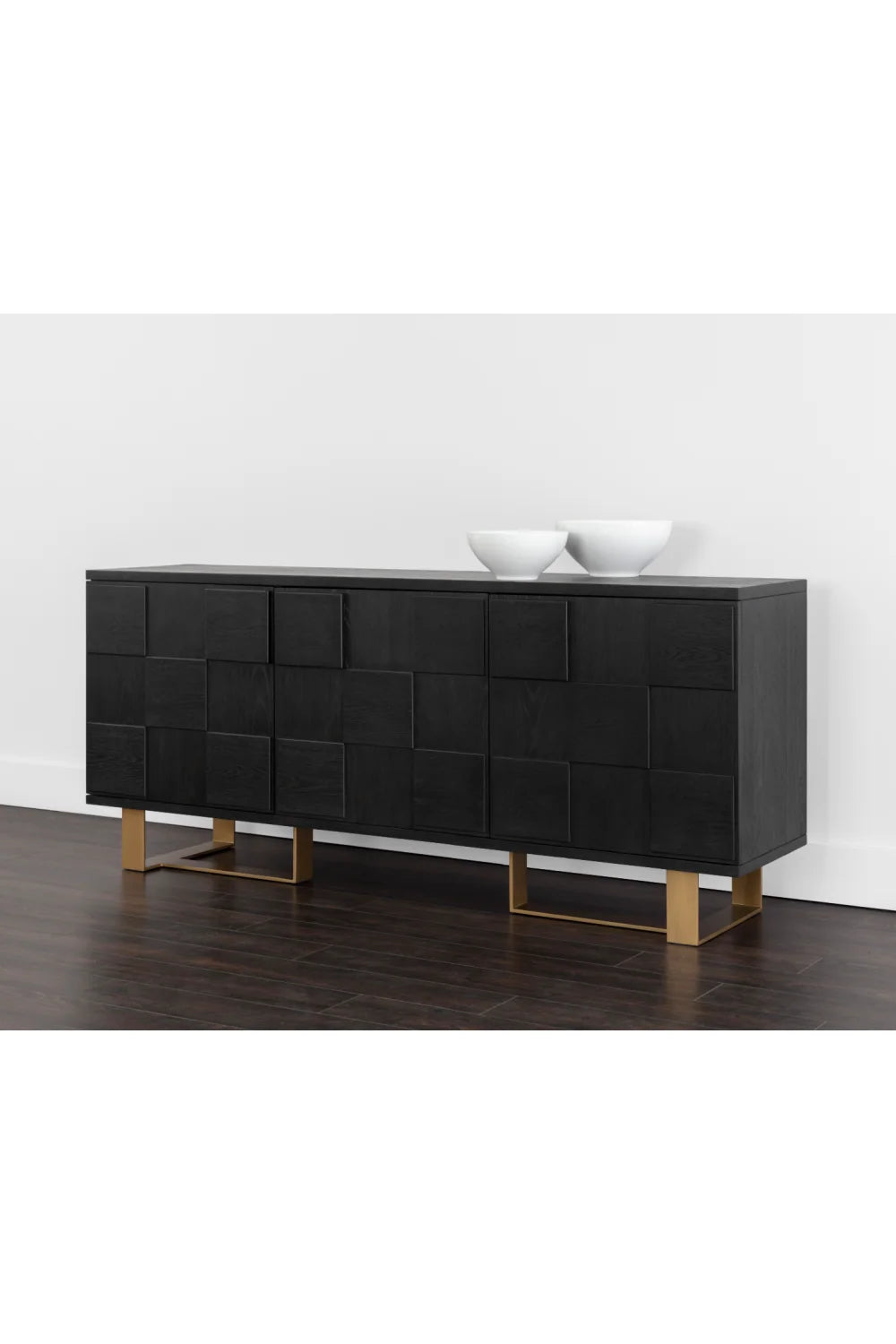 Luxury Checkered Smoked Acacia Sideboard European Style for Villa