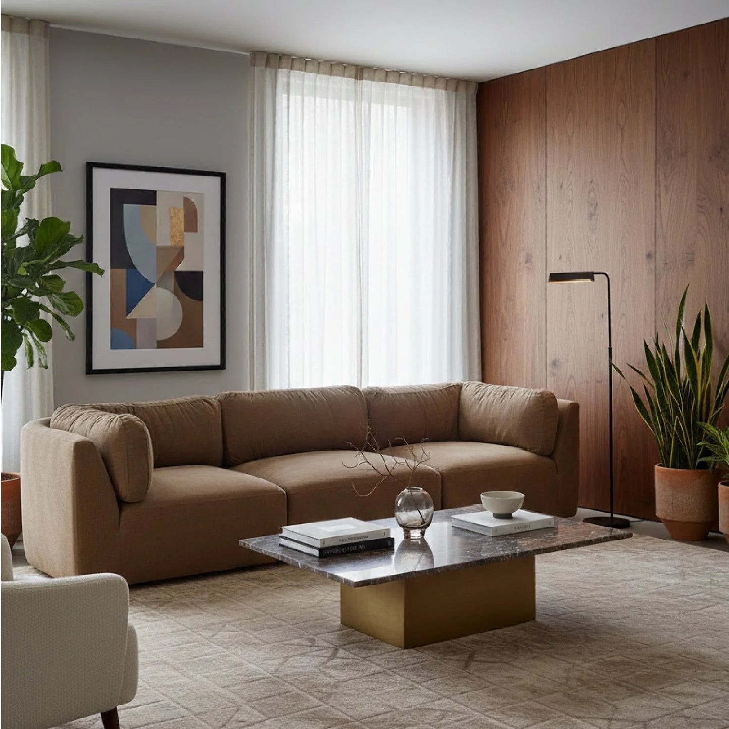 Luxury Chenille 3-Seater Sofa Modern Italian Style for Villa