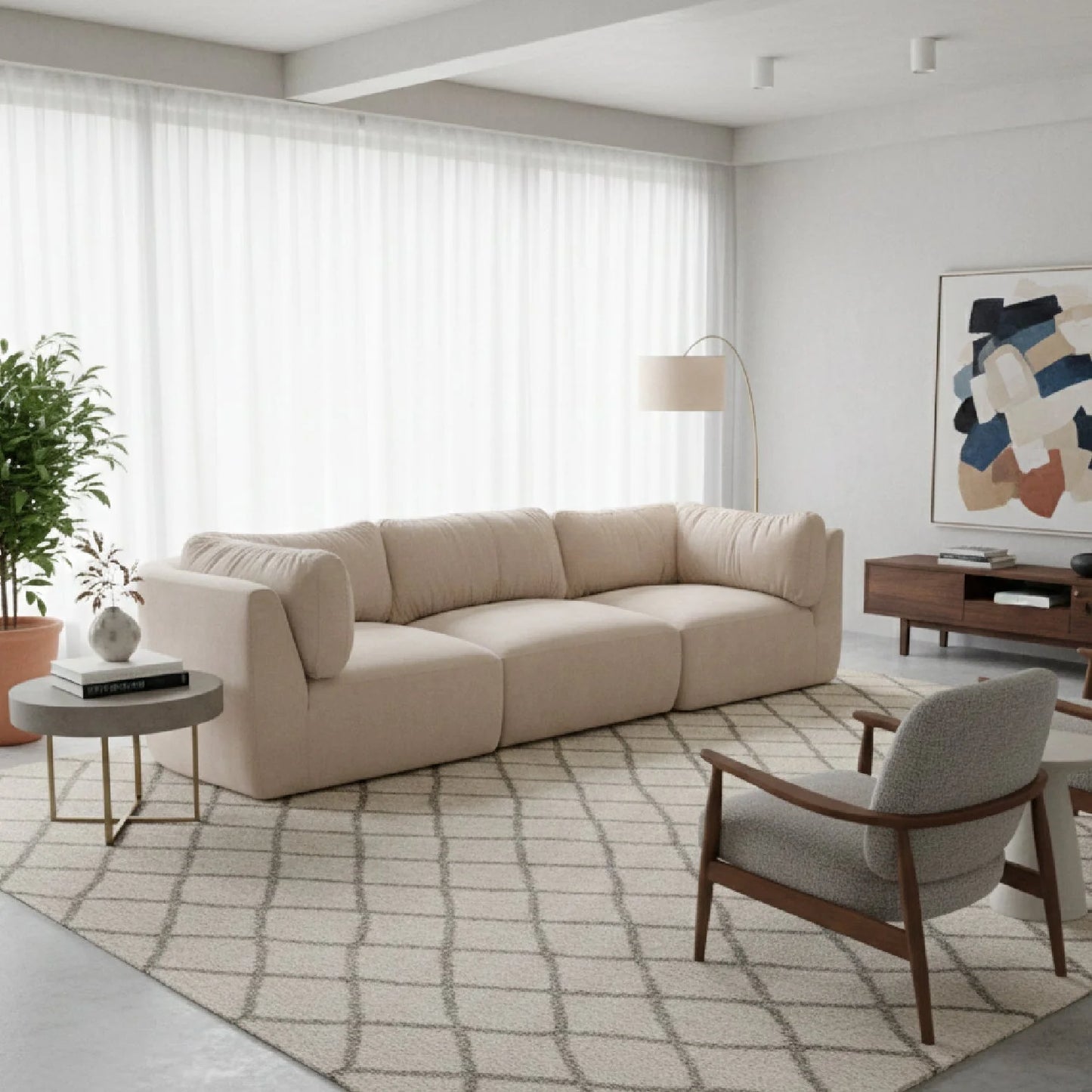 Luxury Chenille 3-Seater Sofa Modern Italian Style for Villa