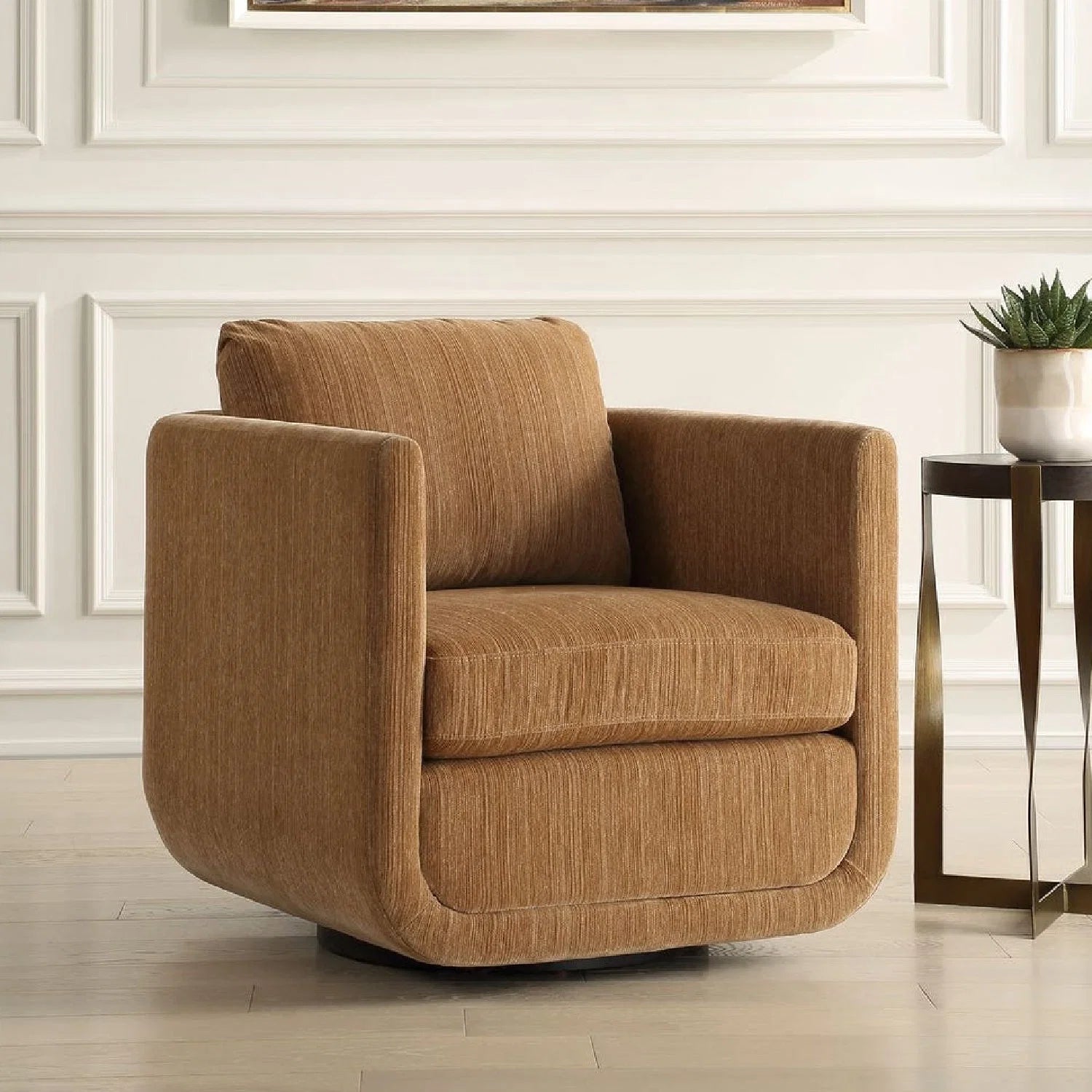 Luxury Chenille Rounded Swivel Accent Chair Modern Italian Style for Villa