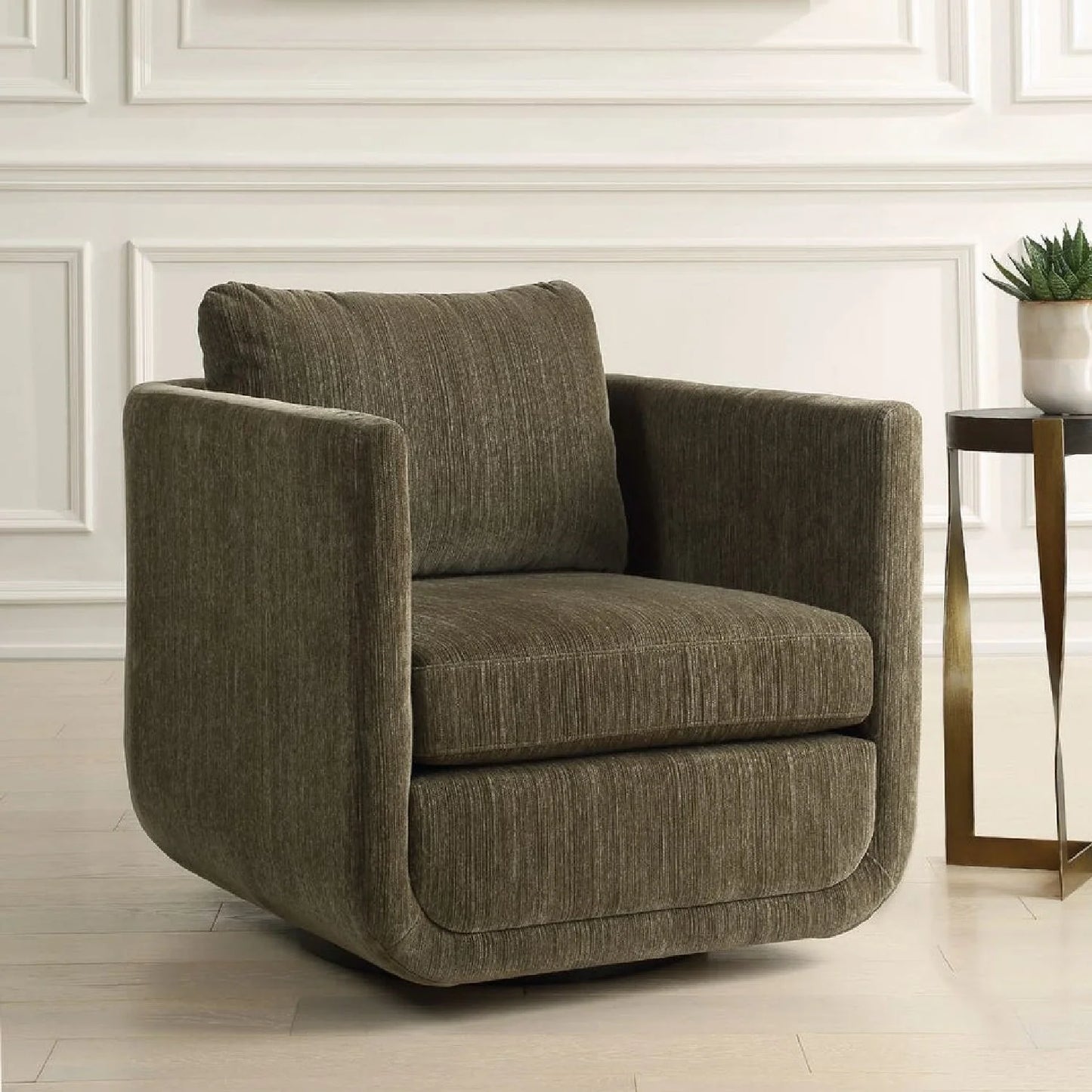 Luxury Chenille Rounded Swivel Accent Chair Modern Italian Style for Villa
