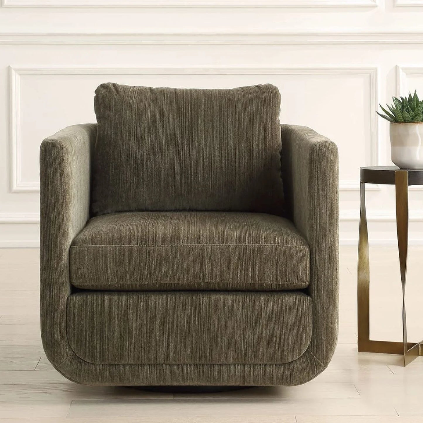 Luxury Chenille Rounded Swivel Accent Chair Modern Italian Style for Villa