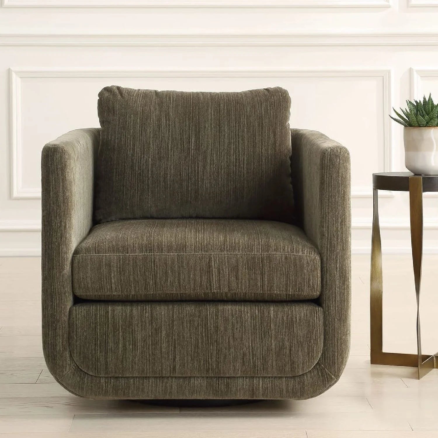 Luxury Chenille Rounded Swivel Accent Chair Modern Italian Style for Villa