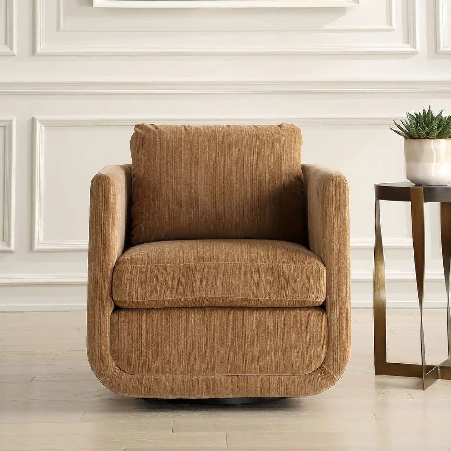 Luxury Chenille Rounded Swivel Accent Chair Modern Italian Style for Villa