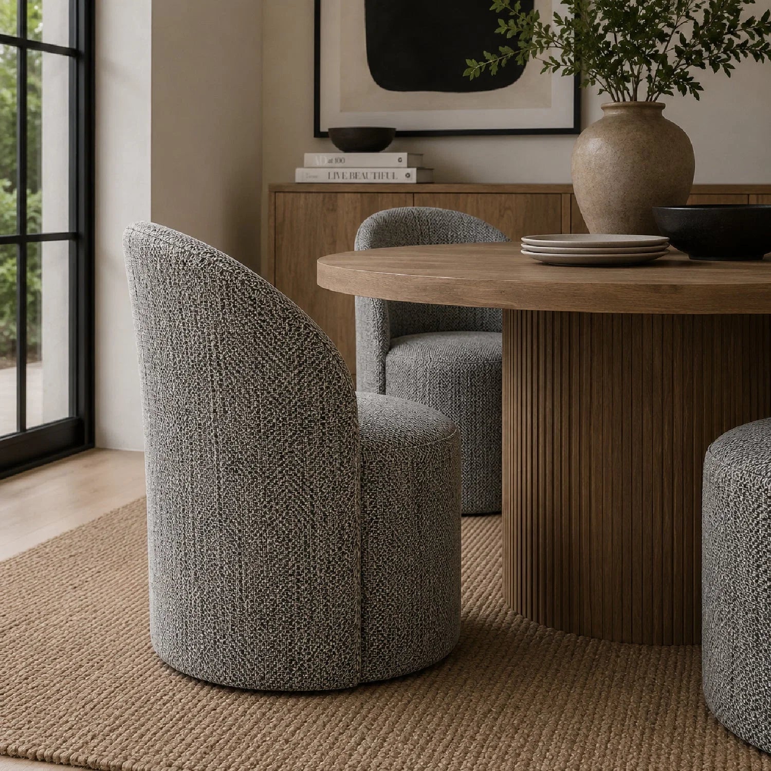 Luxury Chenille Swivel Modern Dining Chair European Style for Villa