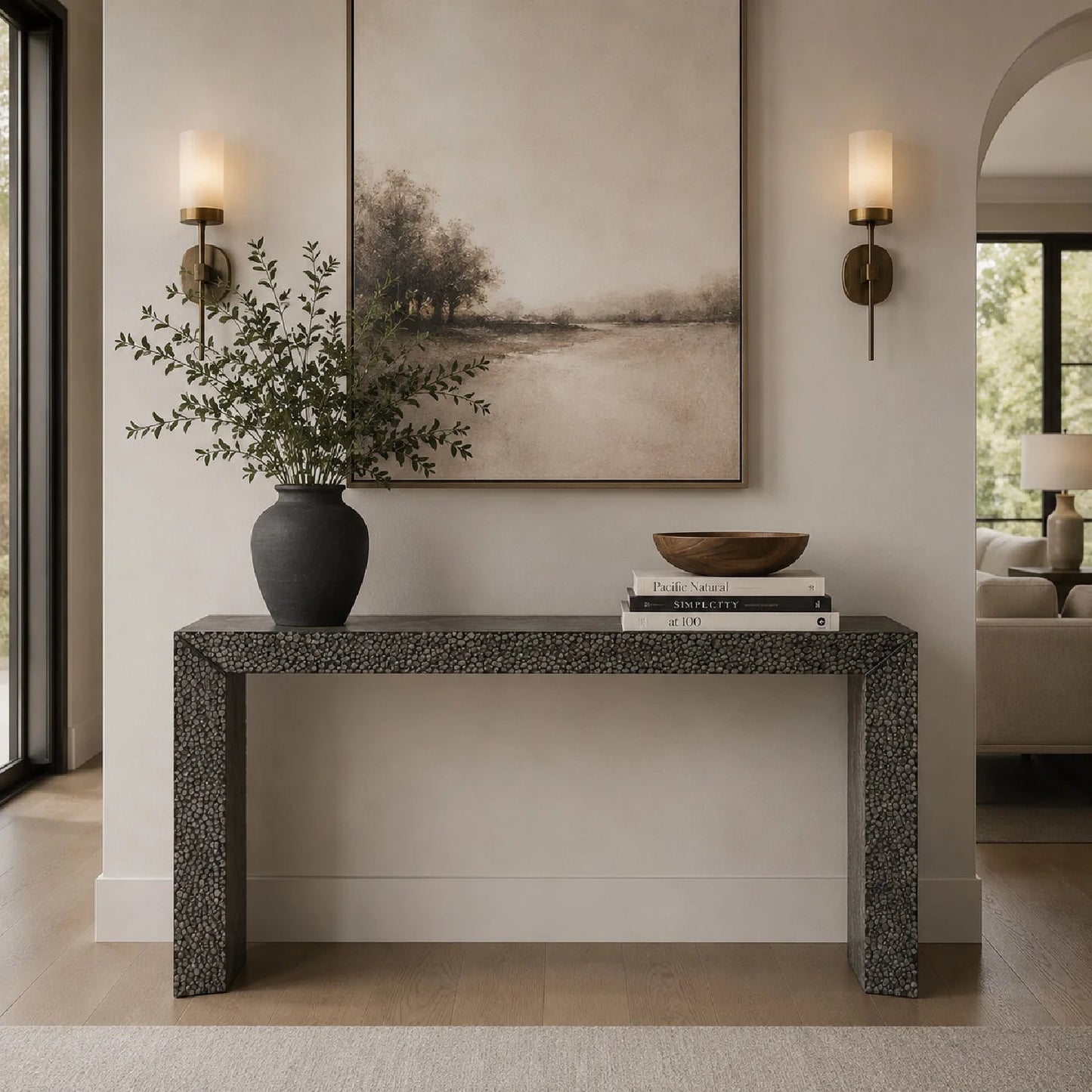 Luxury Chiseled Black Elm Console Table Modern Italian Style for Villa