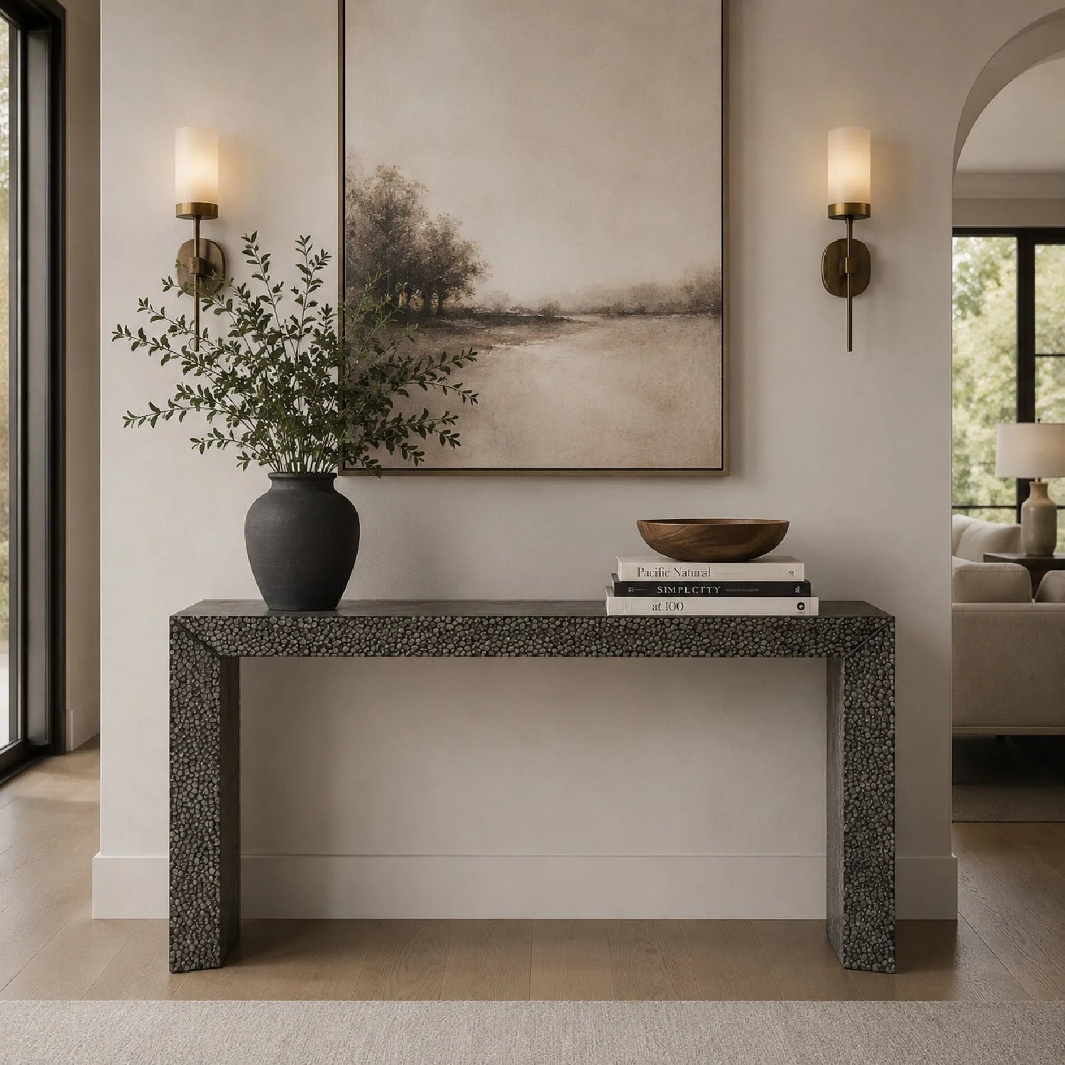 Luxury Chiseled Black Elm Console Table Modern Italian Style for Villa